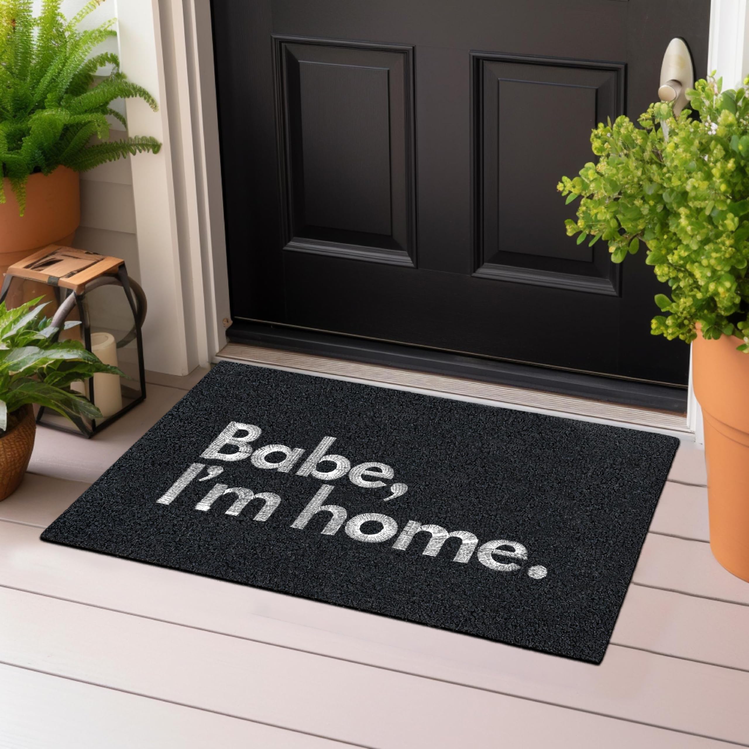 Majo Lifestyle und Home® Fußmatte rutschfest waschbar Flur-Matte dünne Haustür-Matte, Schmutzfangmatte für innen und außen, Fussabtreter Eingangsbereich (ANTHRAZIT Babe, I´m Home., 40x60 cm)
