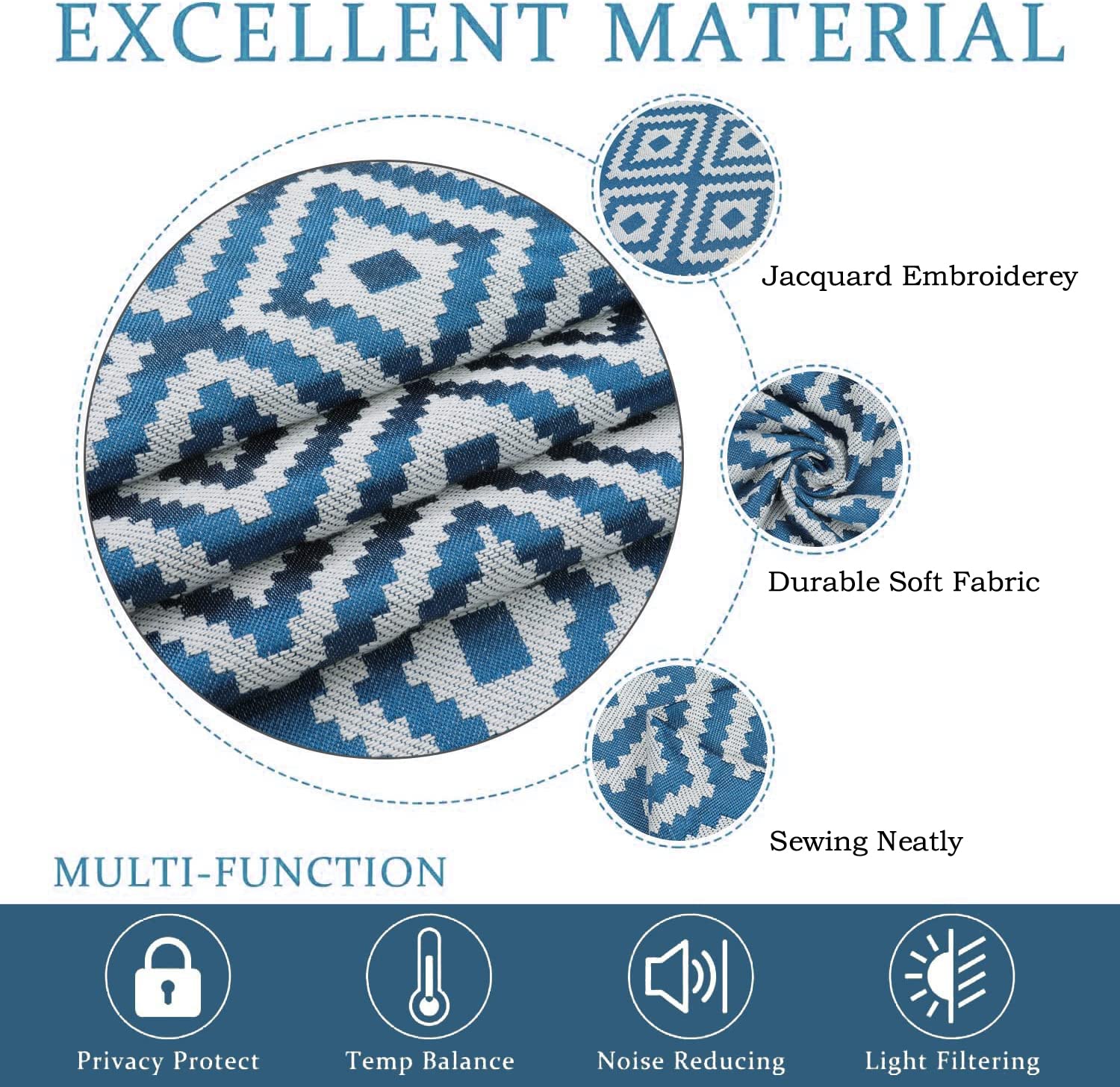 ColorBird Blue Bedroom Curtains, 63 inch Curtains Boho Window Curtain Panels Geometric Curtains for Living Room 2 Panels Set for Sliding Door Dining Closet
