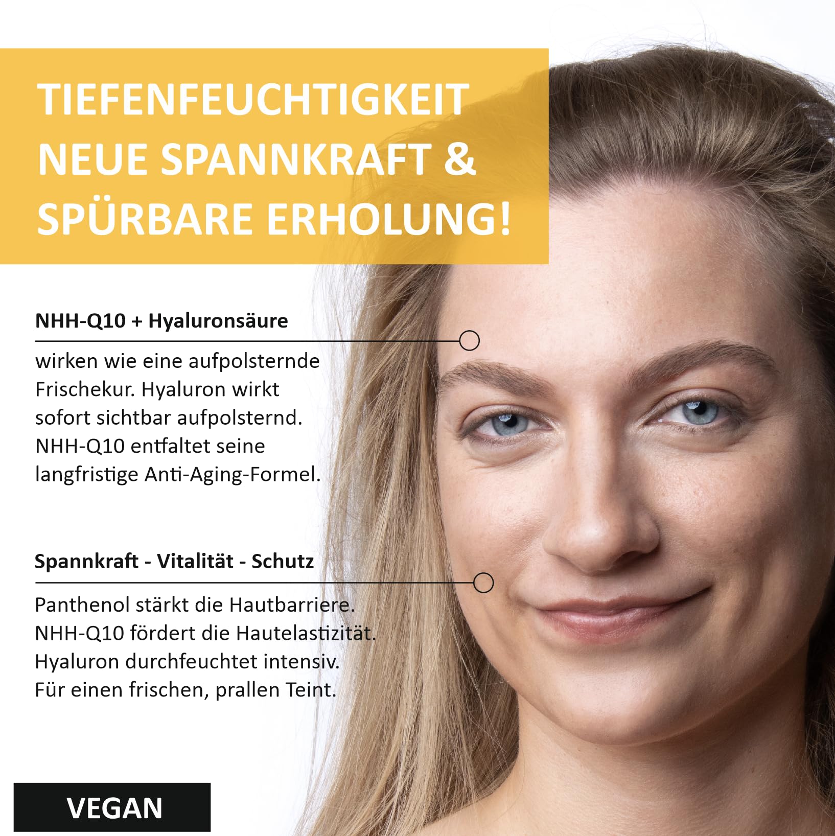 Q10 Power Ampulle – Hochdosiertes Anti-Aging Serum mit 2x Hyaluronsäure, Panthenol – Vegan, Bio, Feuchtigkeits-Booster für Gesicht & Dekolleté – Made in Germany, 100 ml
