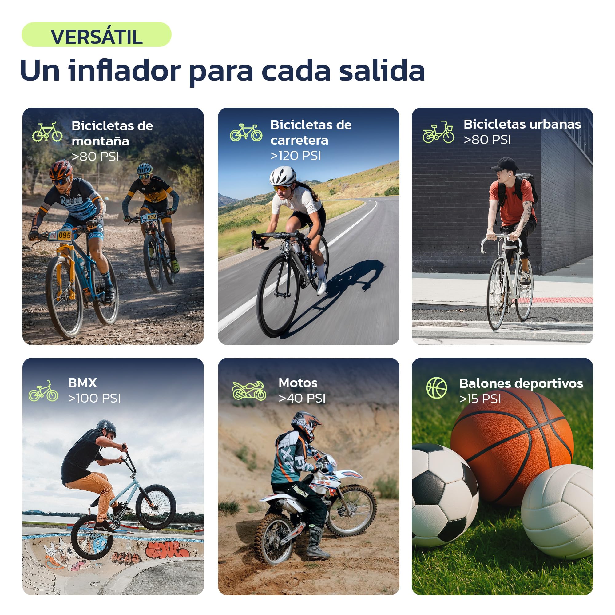 Woowind Inflador Bicicletas Inflador Electrico con Manómetro, Inflado Rápido 50s, 120 PSI, Mini Bomba de Aire Bicicleta, con válvulas Presta y Schrader para Todas Las Bicicleta