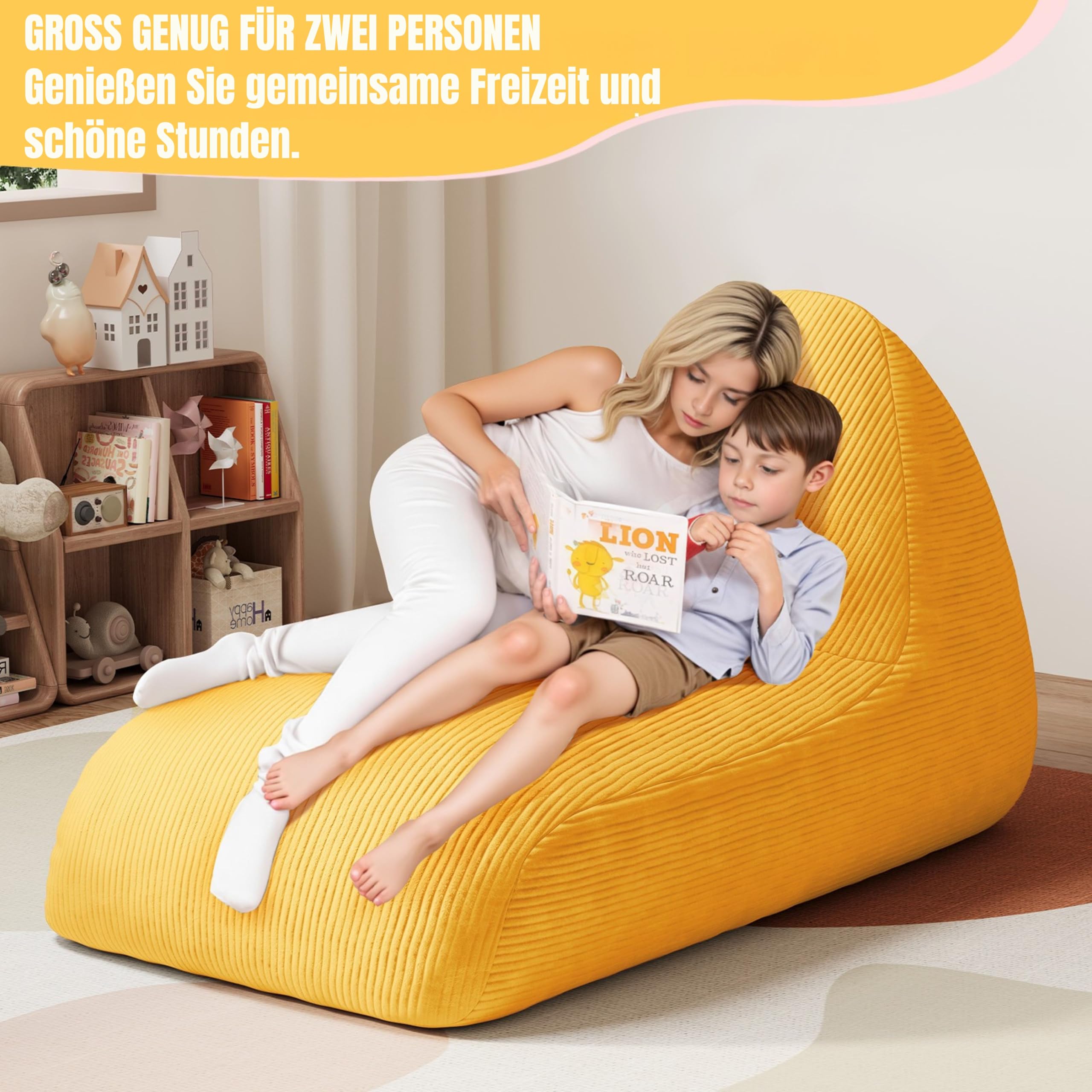 MeMoreCool Cord Sitzsack Kinder von 8–12 Jahren, großer Sitzsäcke mit Füllung, großer Lounge-Sitzsessel für Kuschelecke Kinderzimmer, gemütliche Bodenliege für Mädchen und Jungen, Gelb