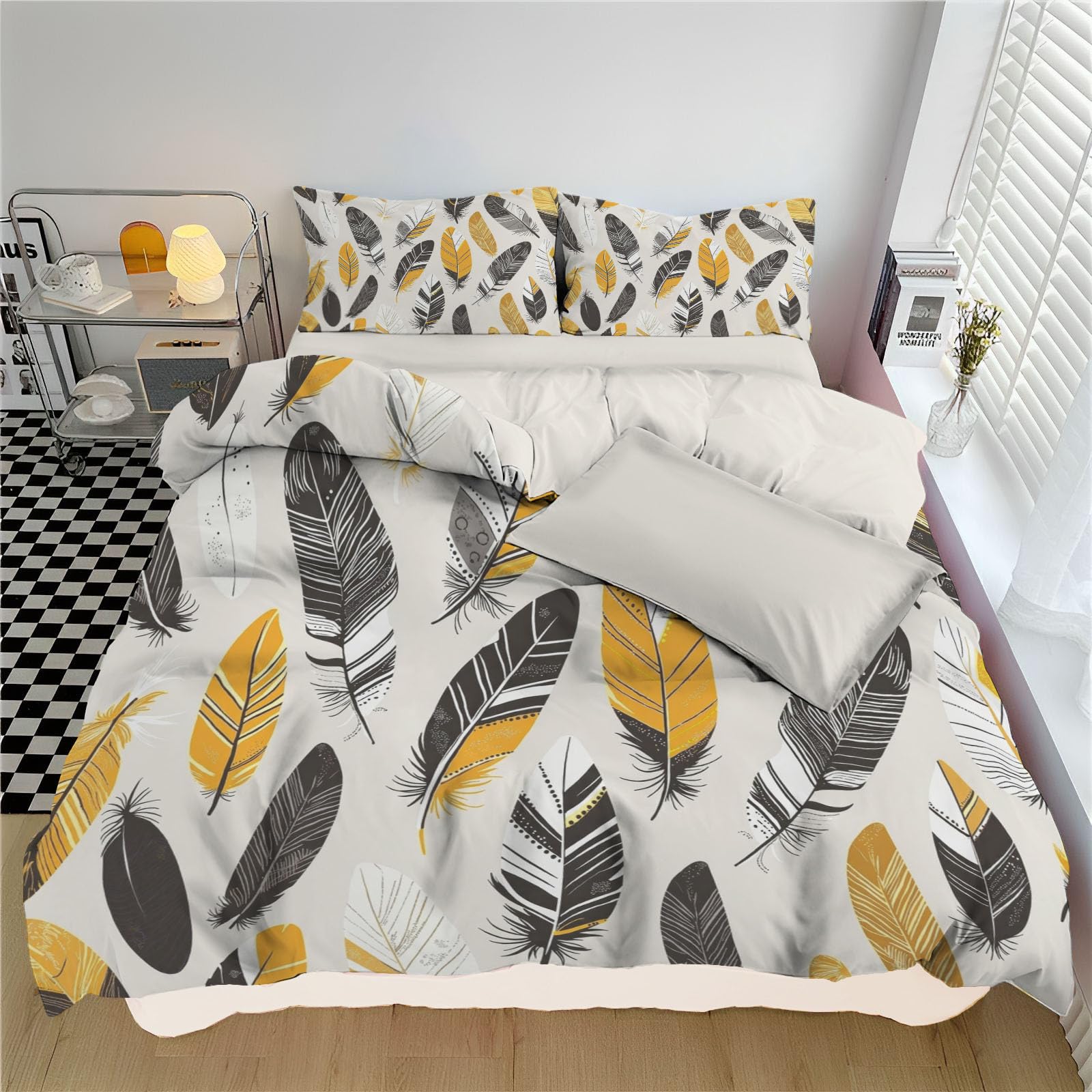 Housse de couette bohème jaune pour une chambre parentale lumineuse et cocooning