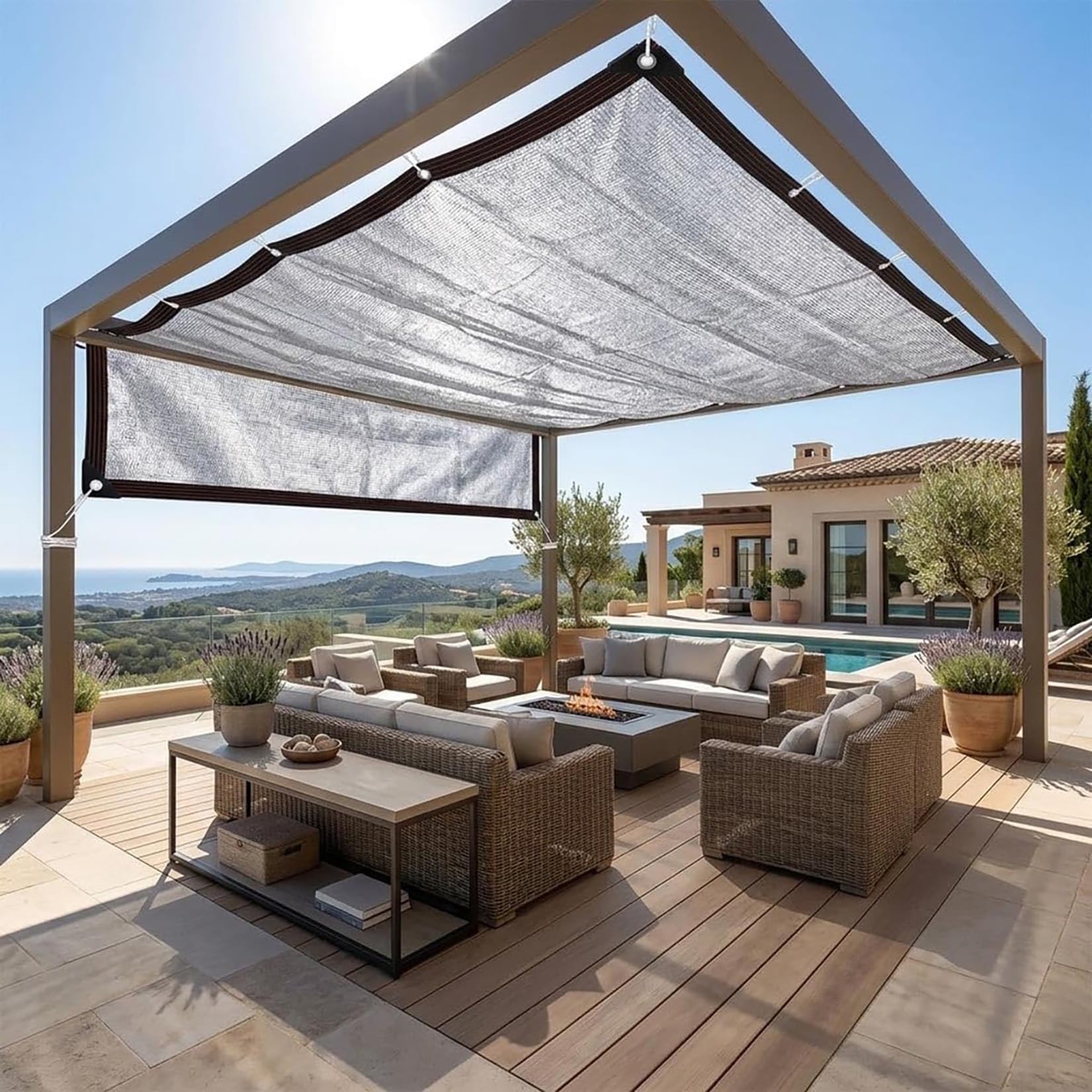 Silber Schattiernetz reflektierende UV 4x6m Aluminium Schattierungsnetz Atmungsaktive Kühlung,85% Schattiernetz Mit Ösen Einfachen Aufhängen,Sonnensegel für Gewächshäuser Garten Patio Pflanze