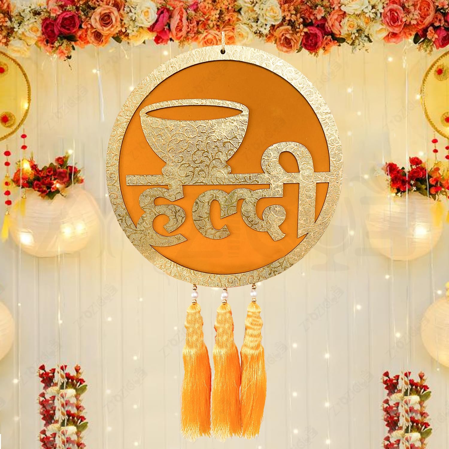 Zyozique ® Haldi Ceremony Decorations Kit | Haldi Board for Home Decorations | Haldi Decorations Door Board, Home Decoration Items | Haldi Board For Bride & Groom-image-48
