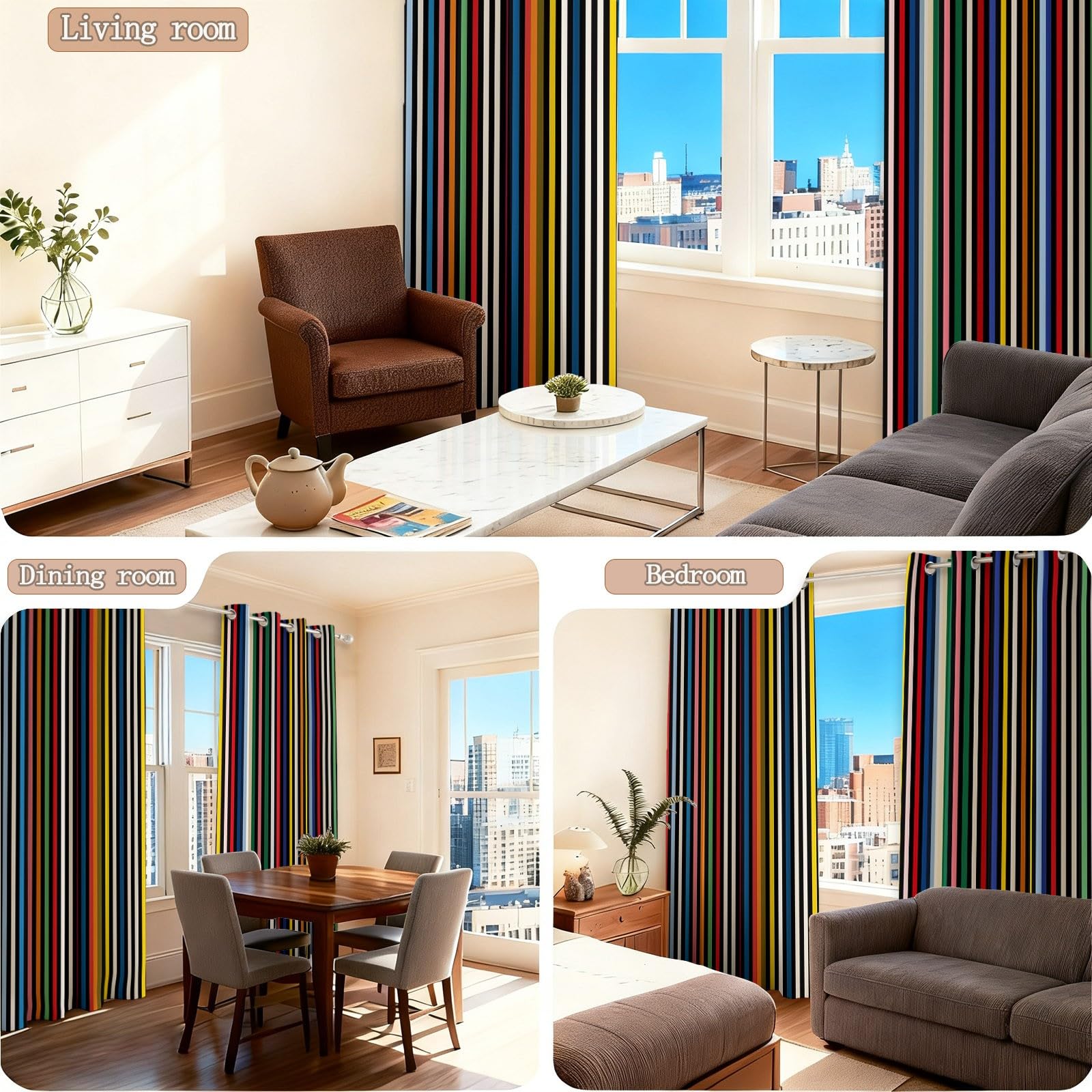 Verdunklungsvorhänge B75 x H166 cm 2er Set, Klassisch Modisch Streifen Vorhang Blickdicht mit Ösen, Vorhänge Wohnzimmer Thermovorhänge Sichtschutz Gardinen für Schlafzimmer, Bunt