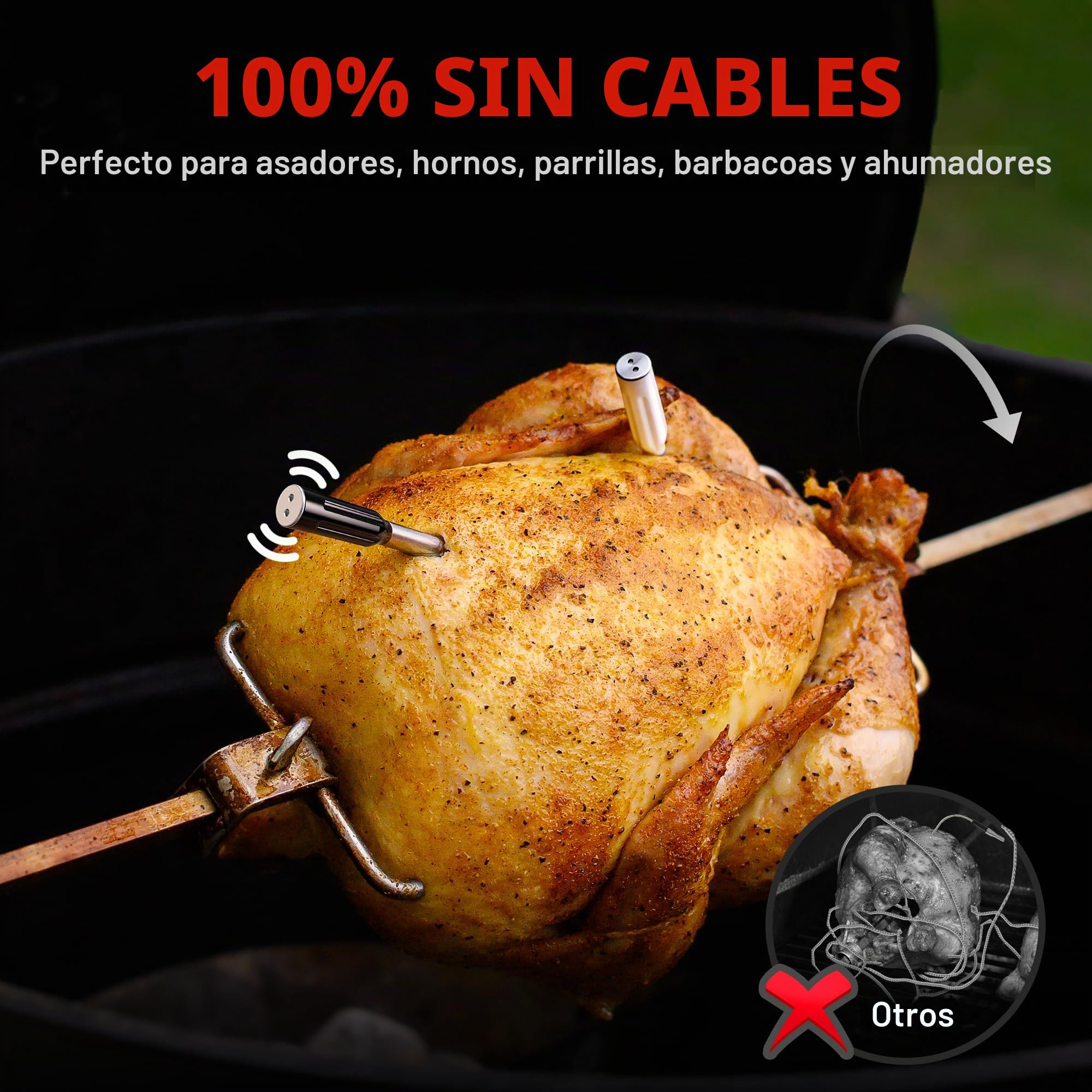ThermoPro TempPro Sonda doble Termómetro para carne verdaderamente inalámbrico de 150m, termómetro para alimentos Bluetooth con refuerzo mejorado con LCD, para freidoras, barbacoa, horno y ahumador