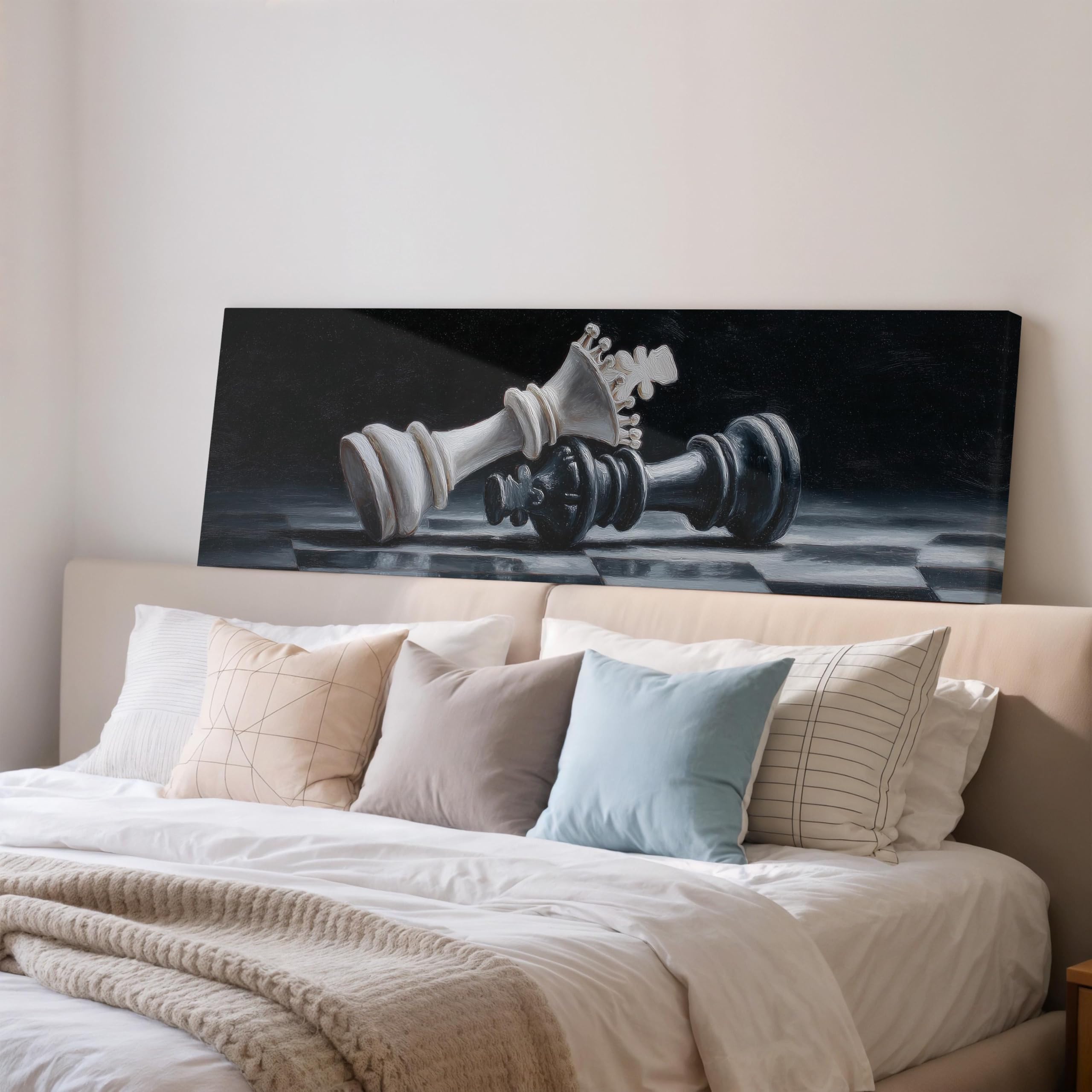 XBTYKPB Chess ，Panoramic Canvas Wall Art, Wide Panoramic Framed Canvas, Long Horizontal Decor, Large Game Room Print Office Art(70x210cm/Frameless)