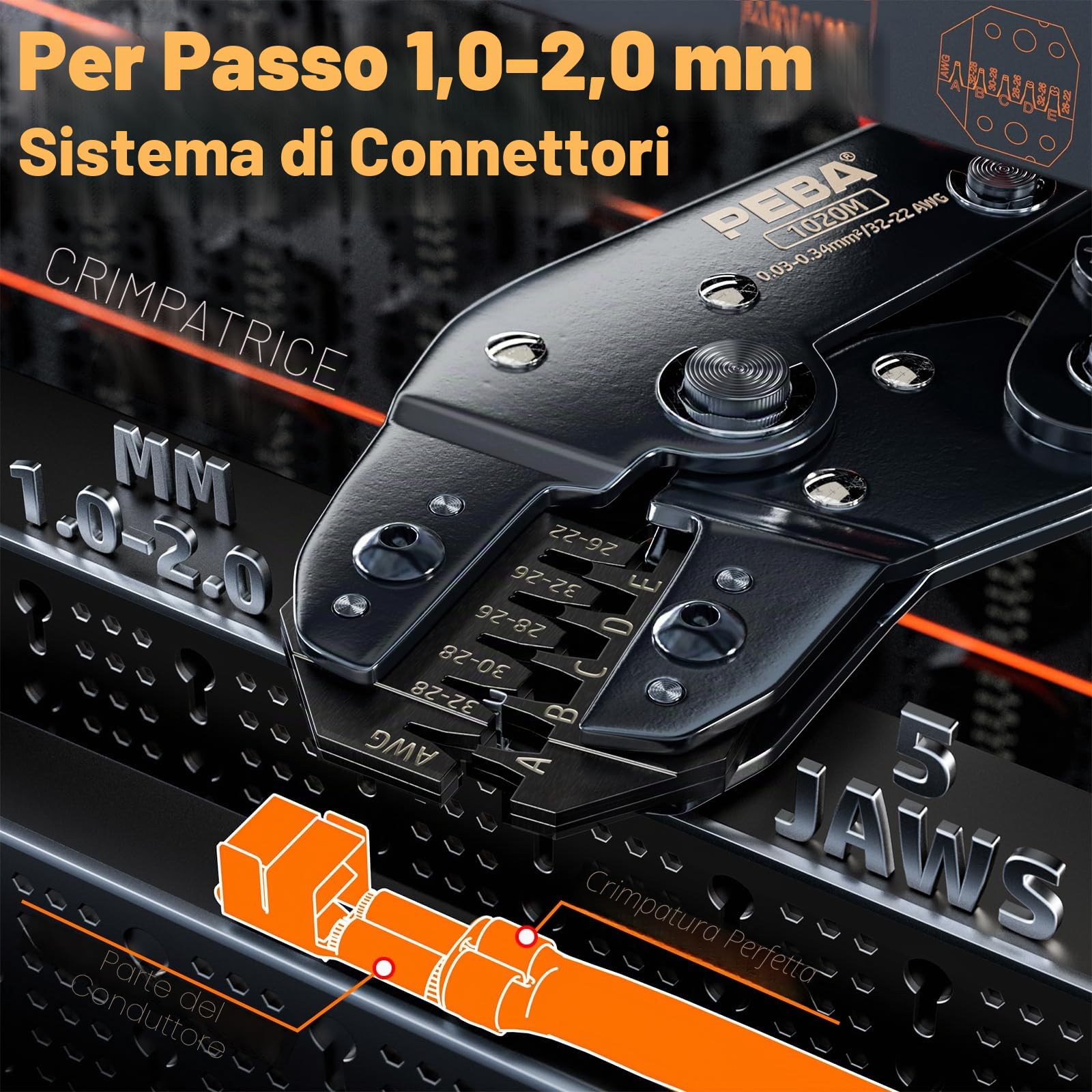 PEBA Set crimpatrici JST-SH, 30 stili, 1,0-2,0mm, pinza spellafili, pinza a cricchetto 0,03-0,34mm² per JST-SH/GH/ZH/PH, TE/Molex