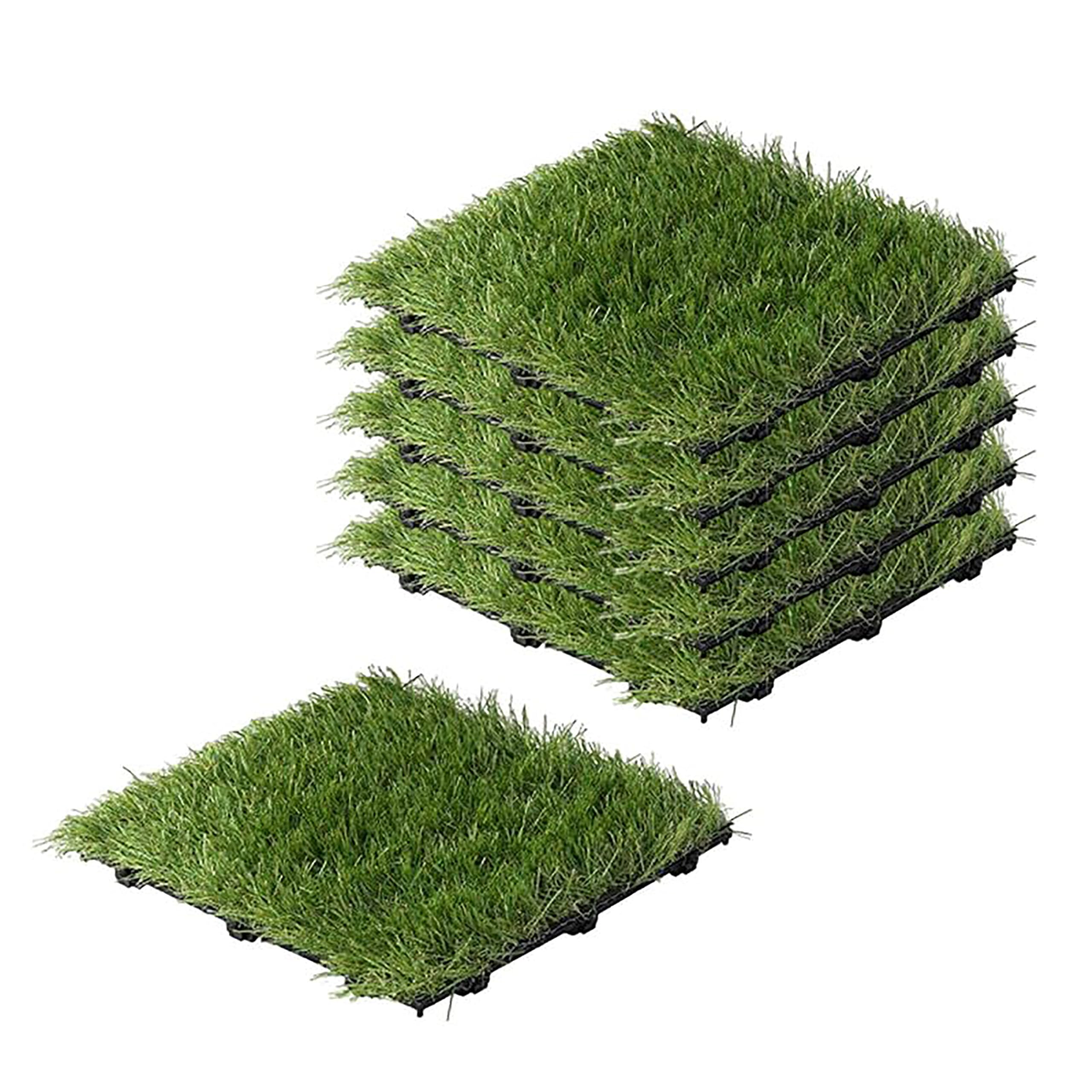 Sharpex Artificial Grass Deck Tiles Interlocking|6 Piece Floor Decking Water Resistant Tile For Balcony,Terrace,Garden,Poolside|Quick Flooring Solution For Indoor/Outdoor (Green,6 Piece) - Plastic