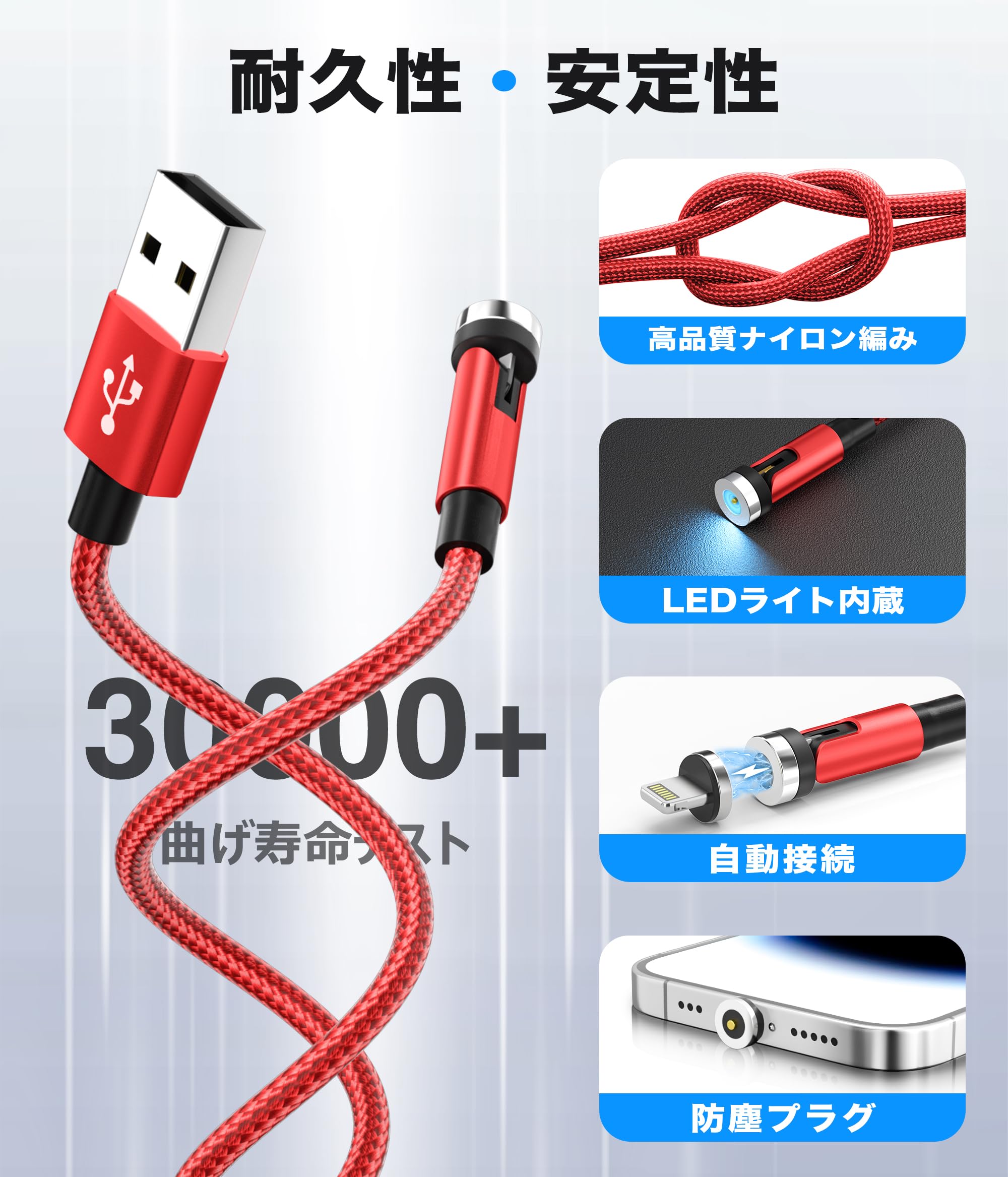 Amazon.co.jp: Nonfuf マグネット 充電ケーブル USB [4本組 1Mx2 2Mx2