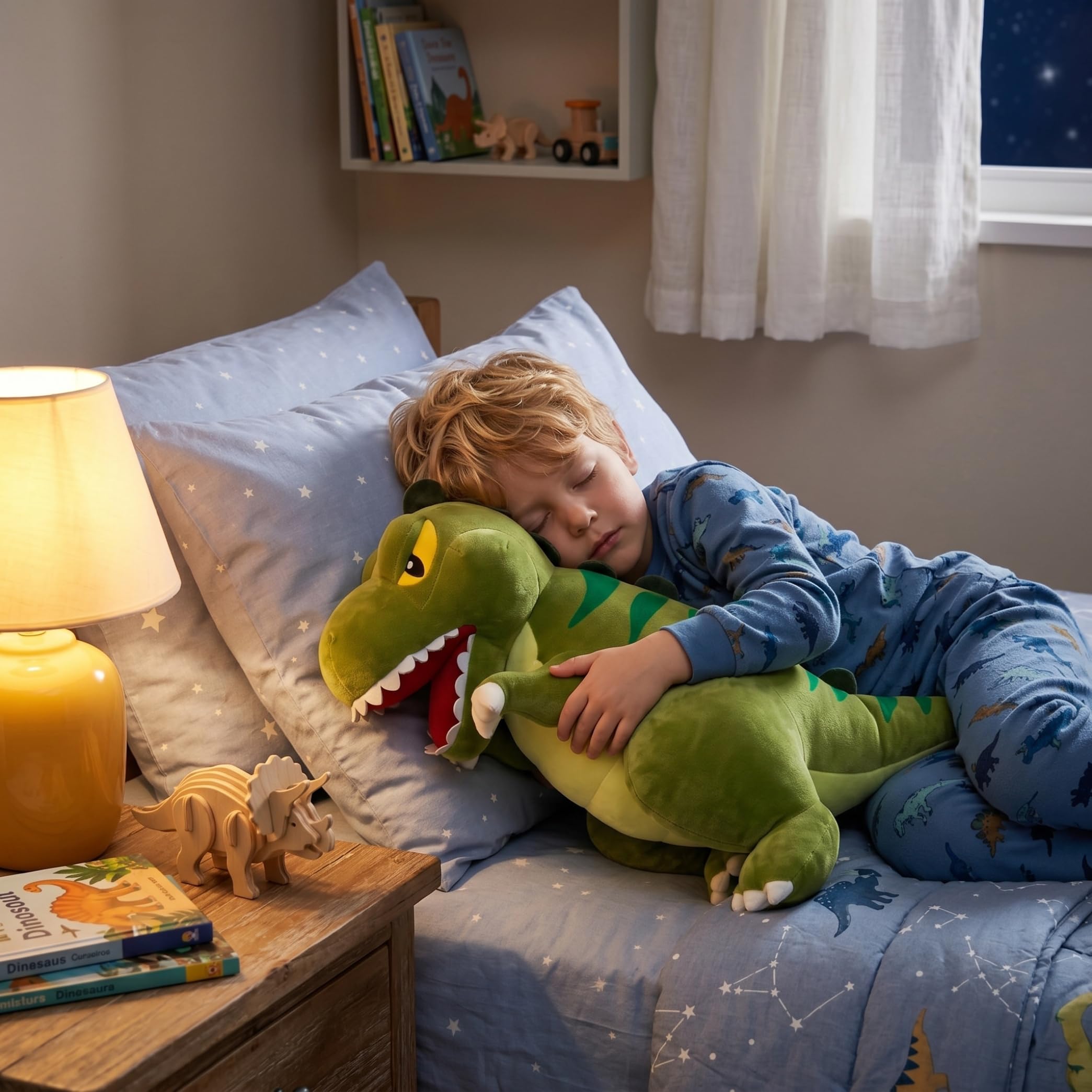 Dinosaurio De Peluche, Lindo Juguete De Peluche De Dinosaurio, Almohada Suave Y Acogedora, Compañero para Niños, Verde, 23, 62 Pulgadas (60 Cm)