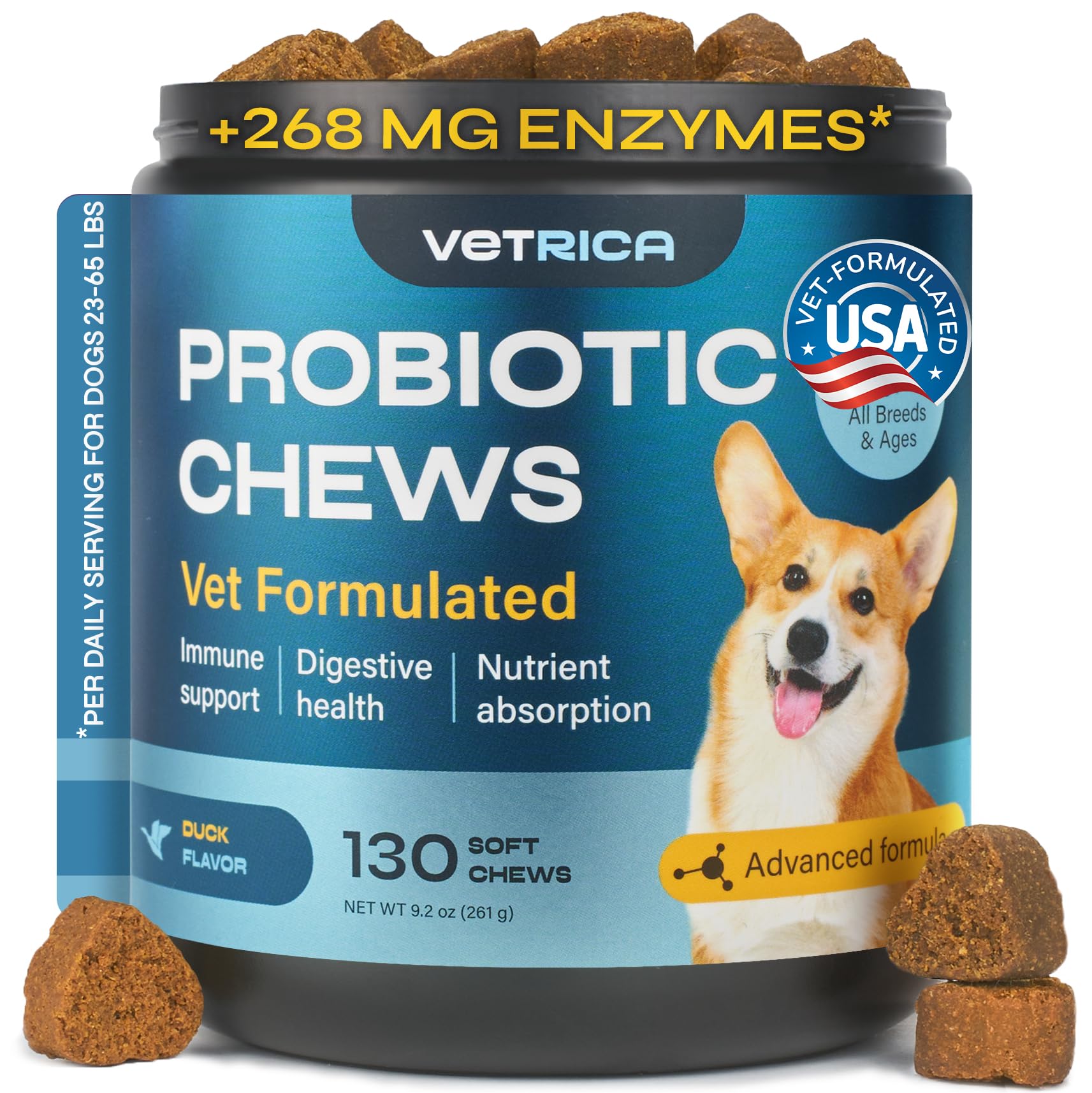 Probiotics for Dogs - Prebiotics & Digestive Enzymes 17,420 mg per Pack - Dog Probiotics Chews for Gut Health, Diarrhea, Gas & Constipation Relief - Itchy Skin, Allergies, Yeast Balance - 130 Treats