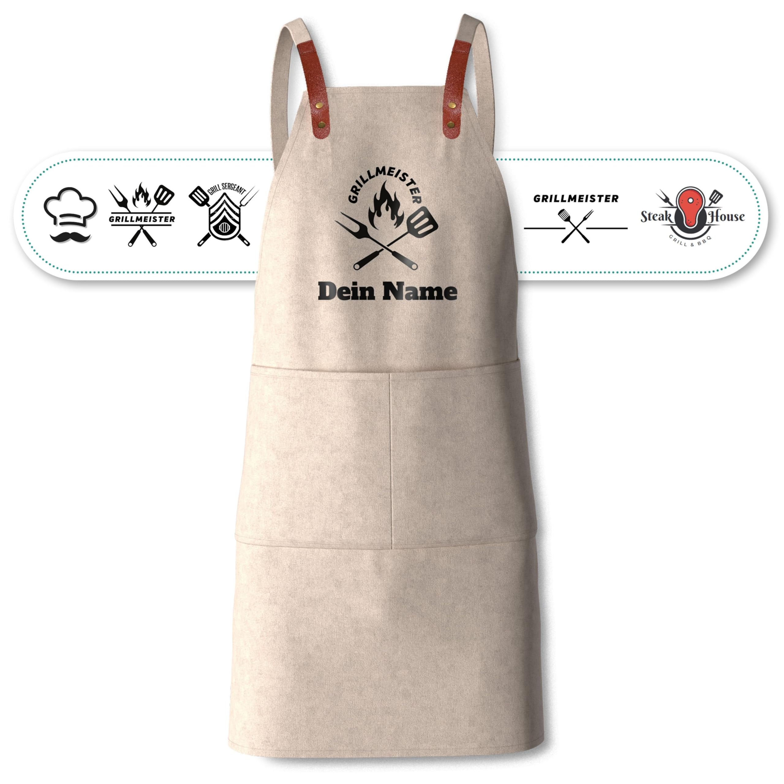 Tablier de barbecue personnalisé avec motif et texte brodé – Tablier de cuisine personnalisé en coton de qualité supérieure comme cadeau spécial