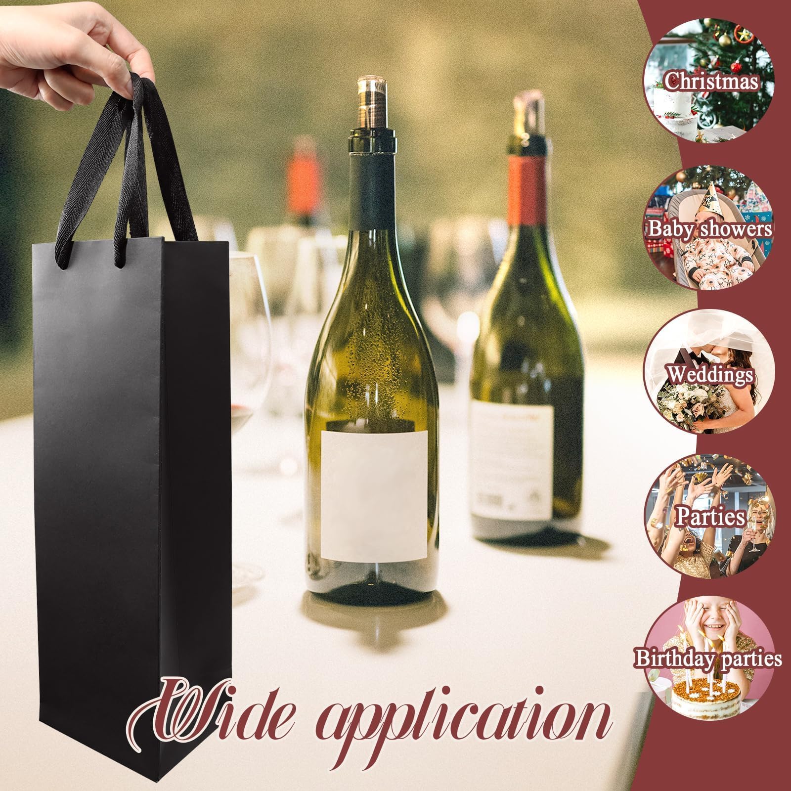 CZWESTC Lot de 20 sacs à vin en papier kraft avec poignées – Sacs noirs pour bouteille de vin pour cadeau, fête, vente au détail – 9,9 cm