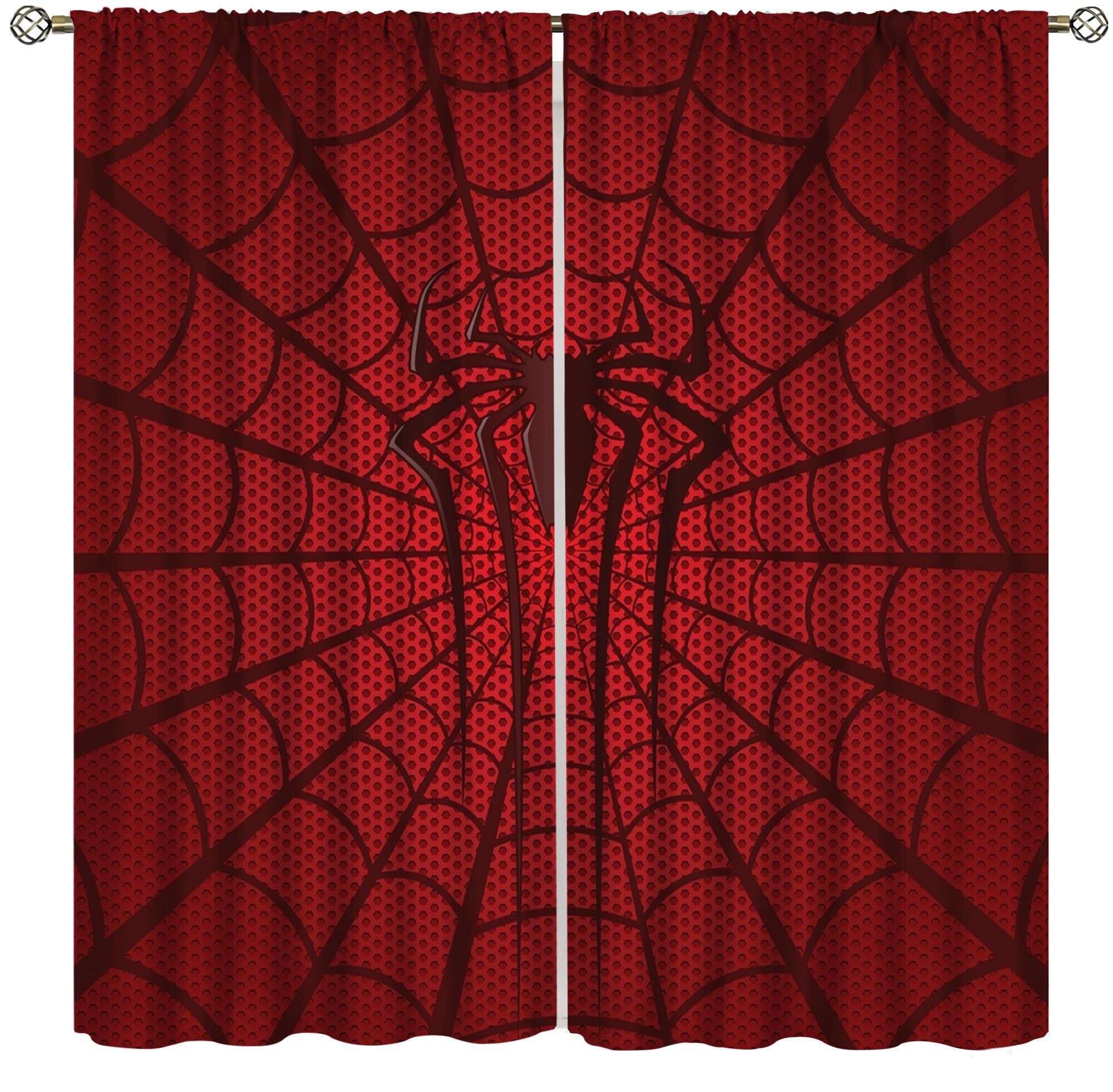Yoakiet Kids Spider Web Blackout Curtains Classic Red and Black Scary Spider Web Pattern Print Home Window Treatments Bedroom Living Room Kitchen Rod Pocket Drapes42x63in