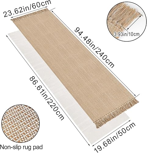 Miniatura 2 de Alfombra de pasillo de 2 x 8 pies, color beige, de algodón, lavable, con borlas, para cocina, pasillo, baño, dormitorio, sala de estar, lavandería,