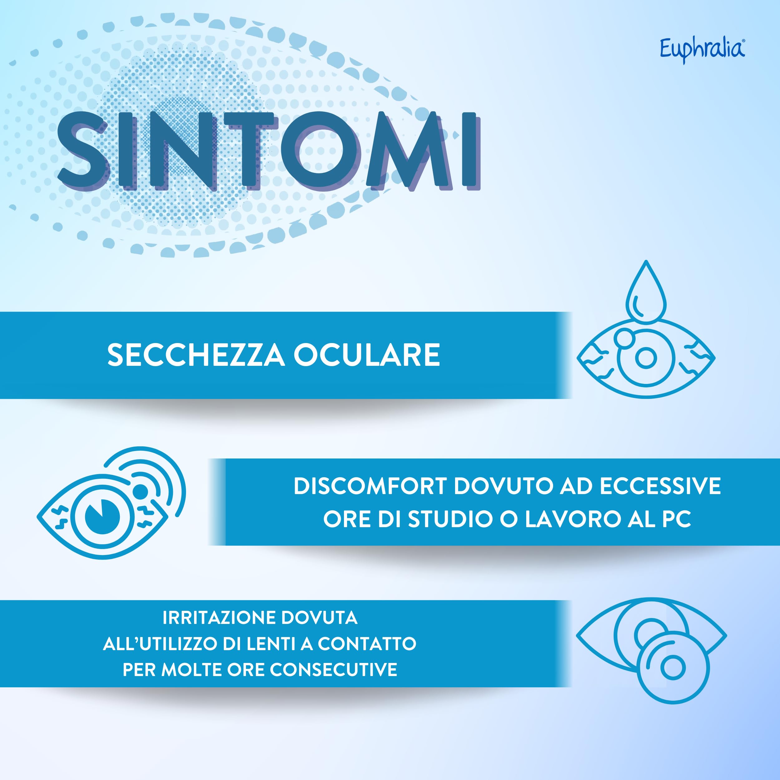 Euphralia Occhi Secchi - Gocce Oculari Lubrificanti, Rimedio contro Secchezza Oculare, Azione Protettrice e Riparatrice, con Acido Ialuronico, Ginkgo Biloba - Flacone da 10 ml + Panno Occhiali