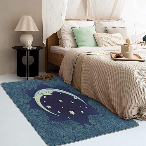 Miniatura 10 de Alfombras lavables para entrada, sala de estar, dormitorio, sol, luna y estrella, alfombra para decoración del hogar, alfombra de área celestial de
