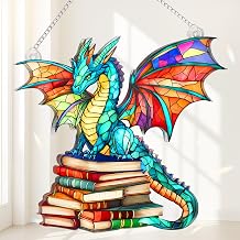 Jabihome Book Ornament Faux Stained Glass, Bookish Gifts for Librarian, Book Lovers, Reader, Teacher, Women, Bookclub, Suncatcher Window Hanging Acrylic Decor for Christmas Tree Wyrm Watcher