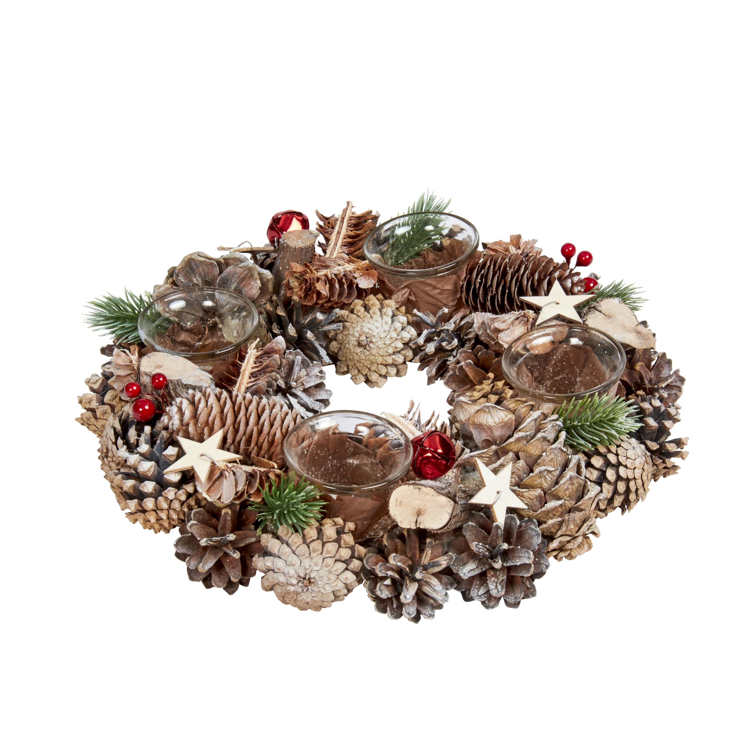 Smart Garden Frosted Star Candle Holder - Pinecones, Foliage and Stars - 33cm - Christmas Candle Holder - Christmas Table Décor Festive Xmas Decoration