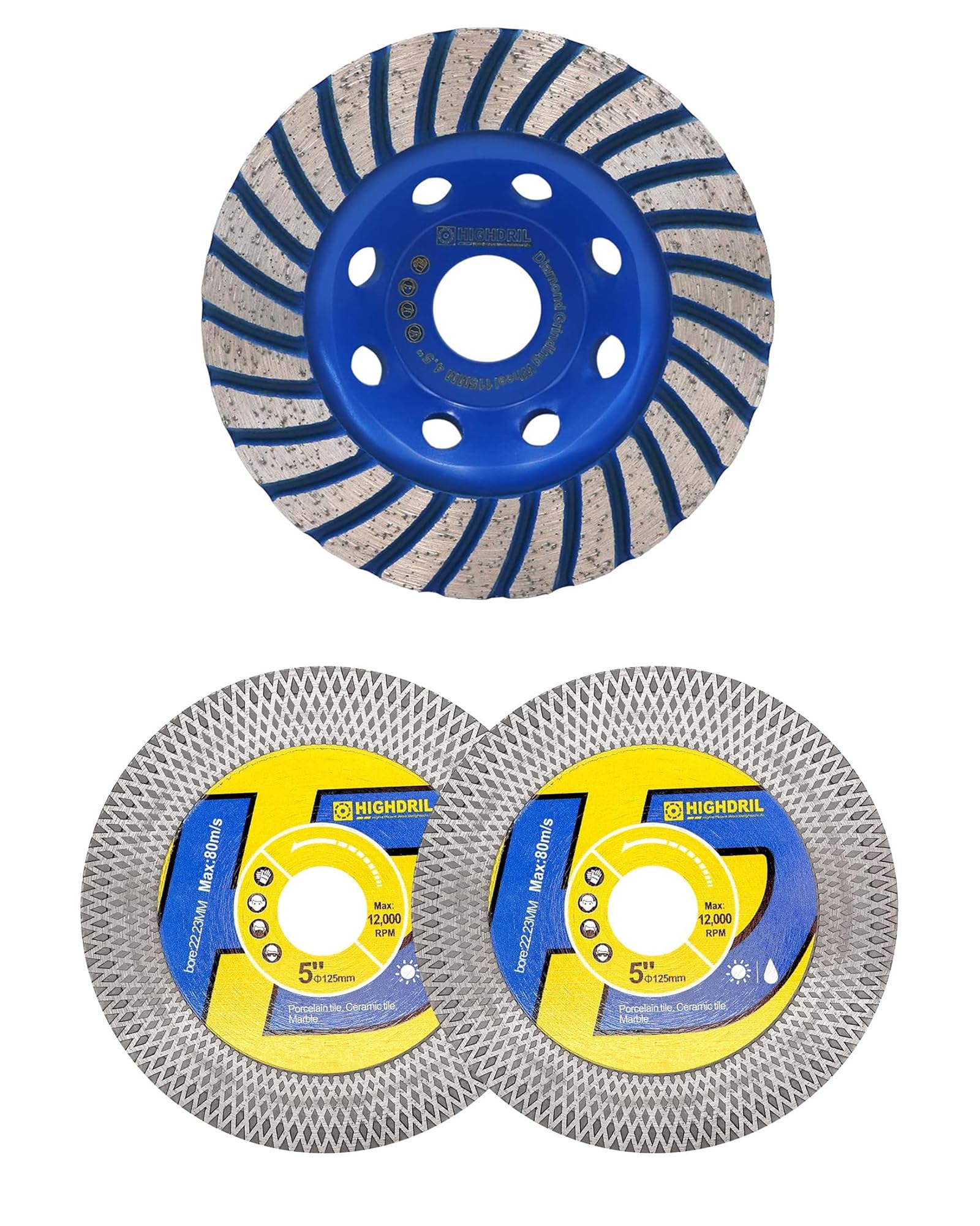 HIGHDRIL Disque Diamant Meuleuse 115mm et HIGHDRIL Disque Diamant Carrelage 125mm - 2pcs