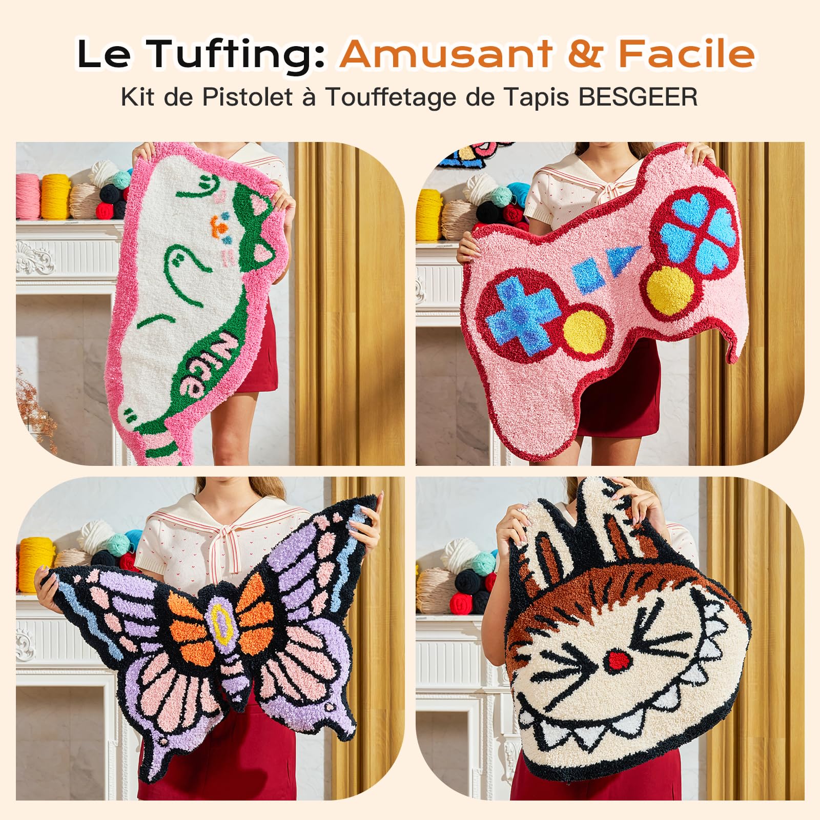 BESGEER Pistolet à Tufting pour Débutants, Machine à Tufting 2 en 1 Boucle et Coupe, Idéal comme Cadeau, Rug Tufting Gun (Noir/Sans Trimmer)
