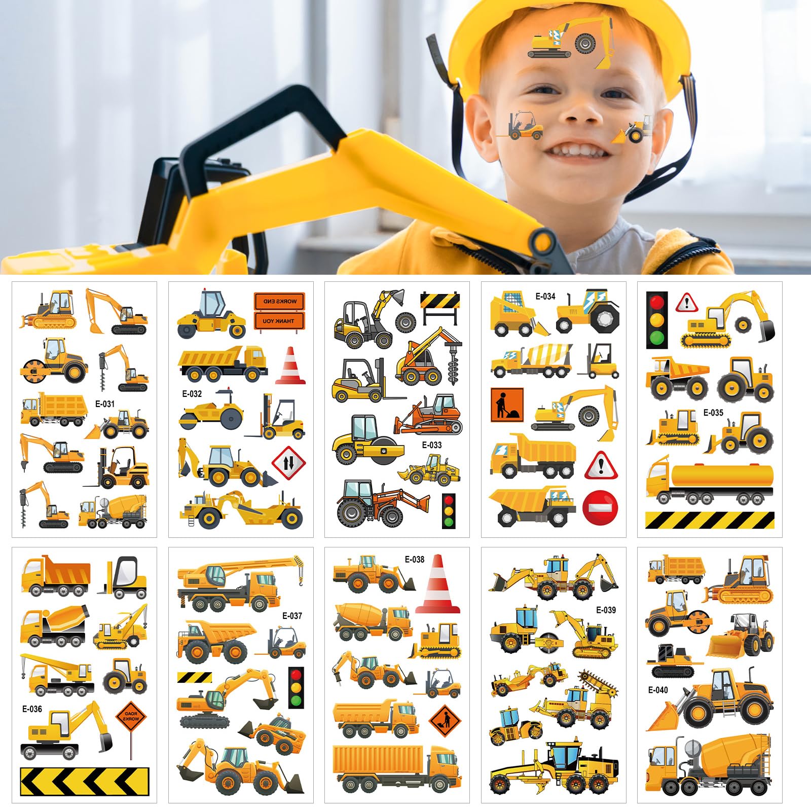 10 Blätter Bagger Tattoo Kinder, Temporäre Tattoos für Kinder, Cartoon Kindertattoos mit Bagger/Fahrzeug/Baufahrzeug/Auto, Wasserdichte Sticker Tatoos Aufkleben für Mädchen Jungen Party Spielspass