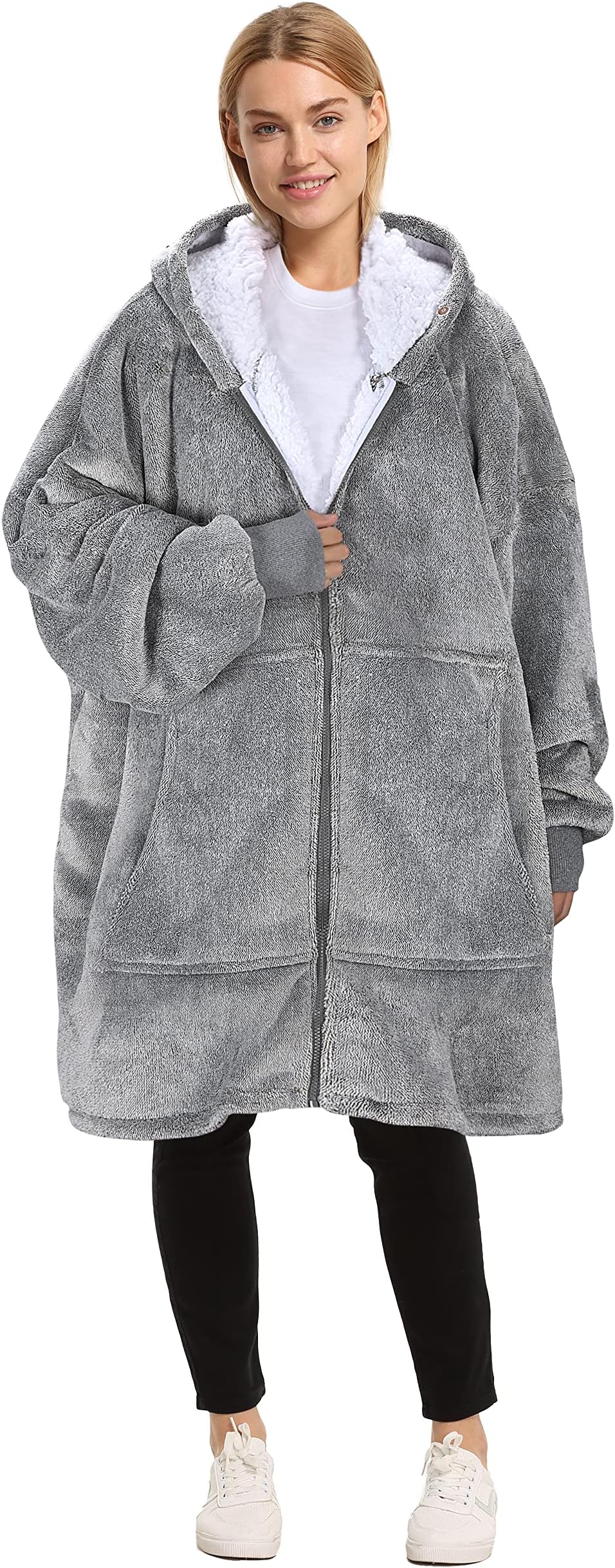 Catalonia Zip Up Blanket Hoodie Sweatshirt, Oversized Sherpa Pullover Jacket, Gift for Her