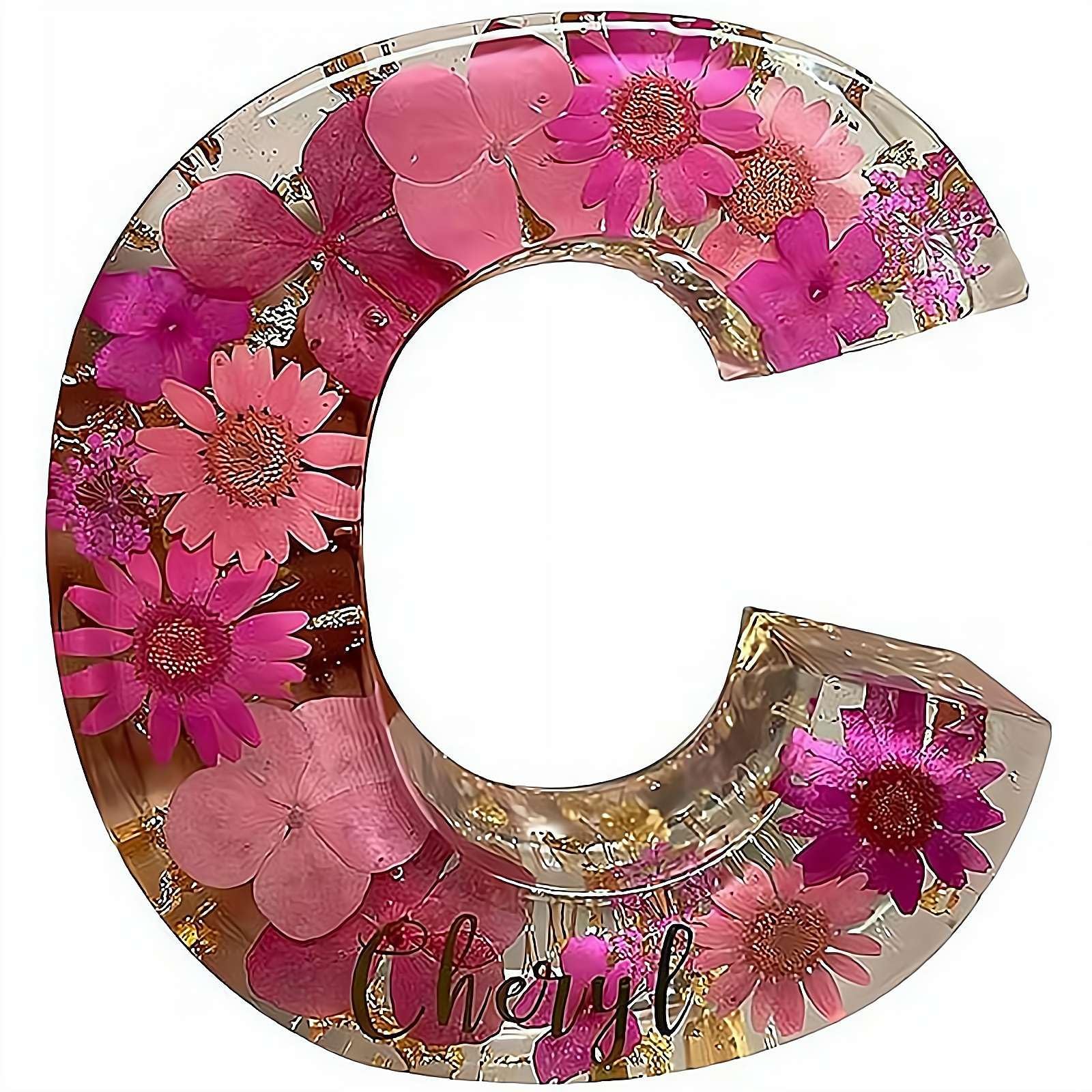 Resin Ornament Kit, Resin Letters with Flowers, Dried Floral Resi N Night Light Letter with LED Lights, Endless Custom Decor Possibilities (C)