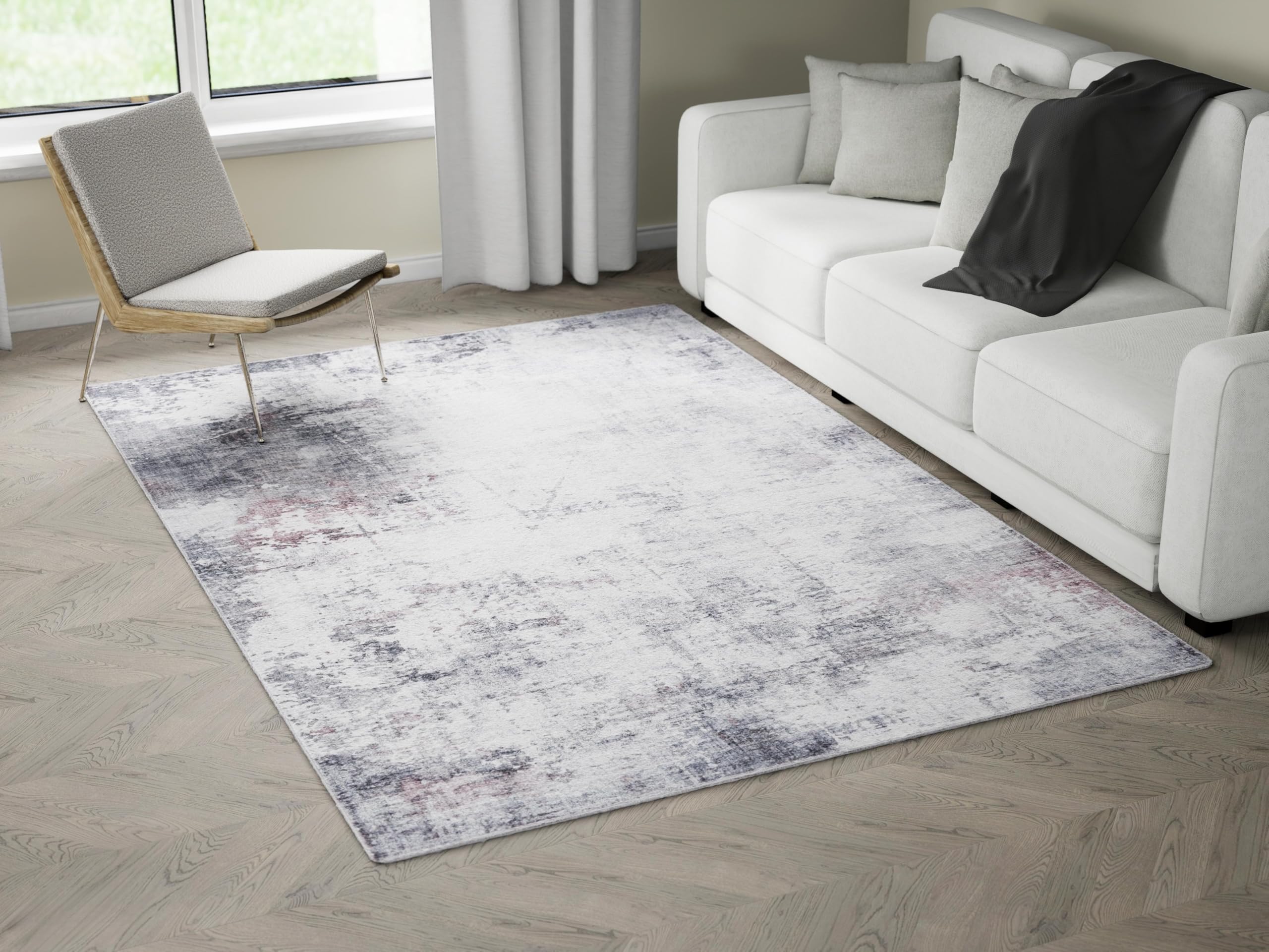DECASTEXTIL Alfombra Moderna para Salón y Dormitorio – Pelo Corto de, Suave – Diseño Abstracto – Ideal para Sala, Comedor y Habitaciones - Tapete Moderno - Grey 60X100cm