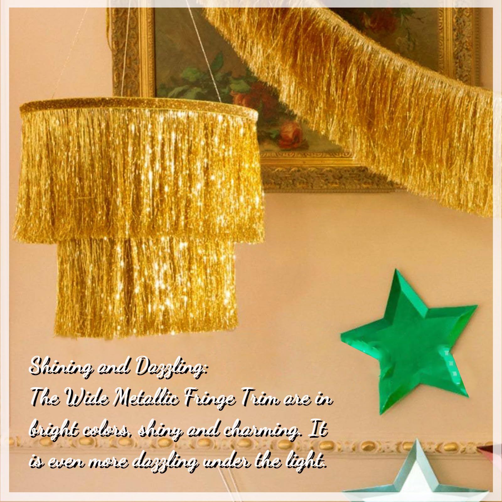 Amazon.com: FQTANJU 8" Wide Tinsel Fringe Tinsel Lace Trim Tinsel Garland  DIY Latin Dance Dress Costume Fringe Trimming, Shiny foil Effect Party  Decor (Gold,5 Meters)