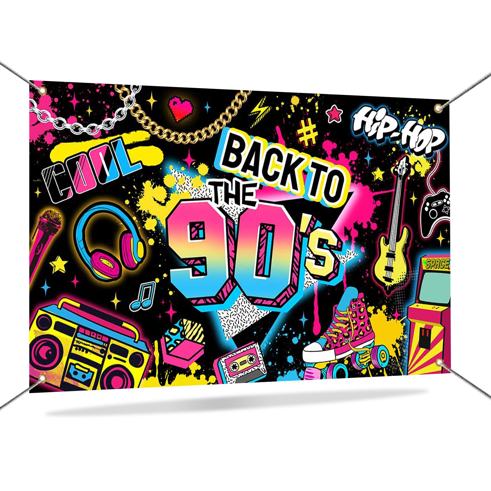 Mocsicka 90s House Party Backdrop Banner Hip Hop Back to The 90s Party Decorations Retro Graffiti Wall 90 s Theme Photography Background Decorations