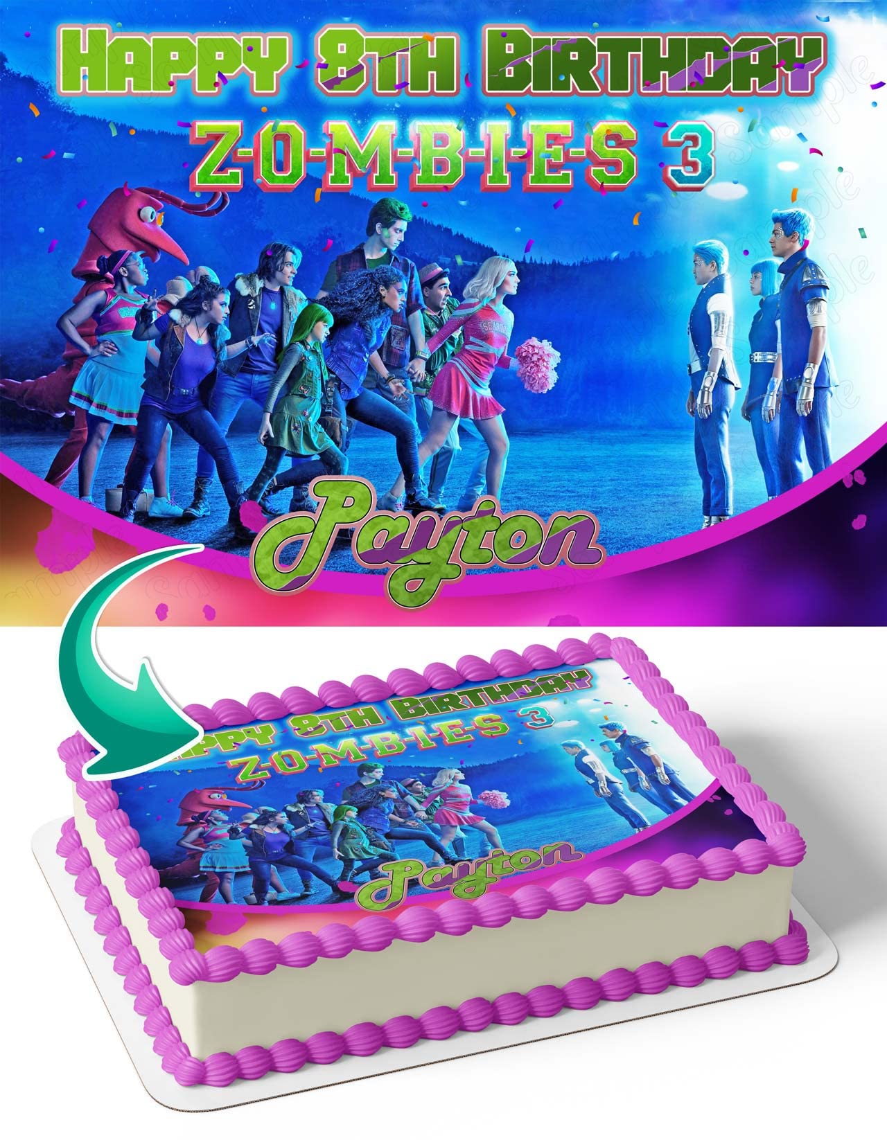 Buy CAKECERY Disney Zombies 3 Aliens Edible Cake Image Topper