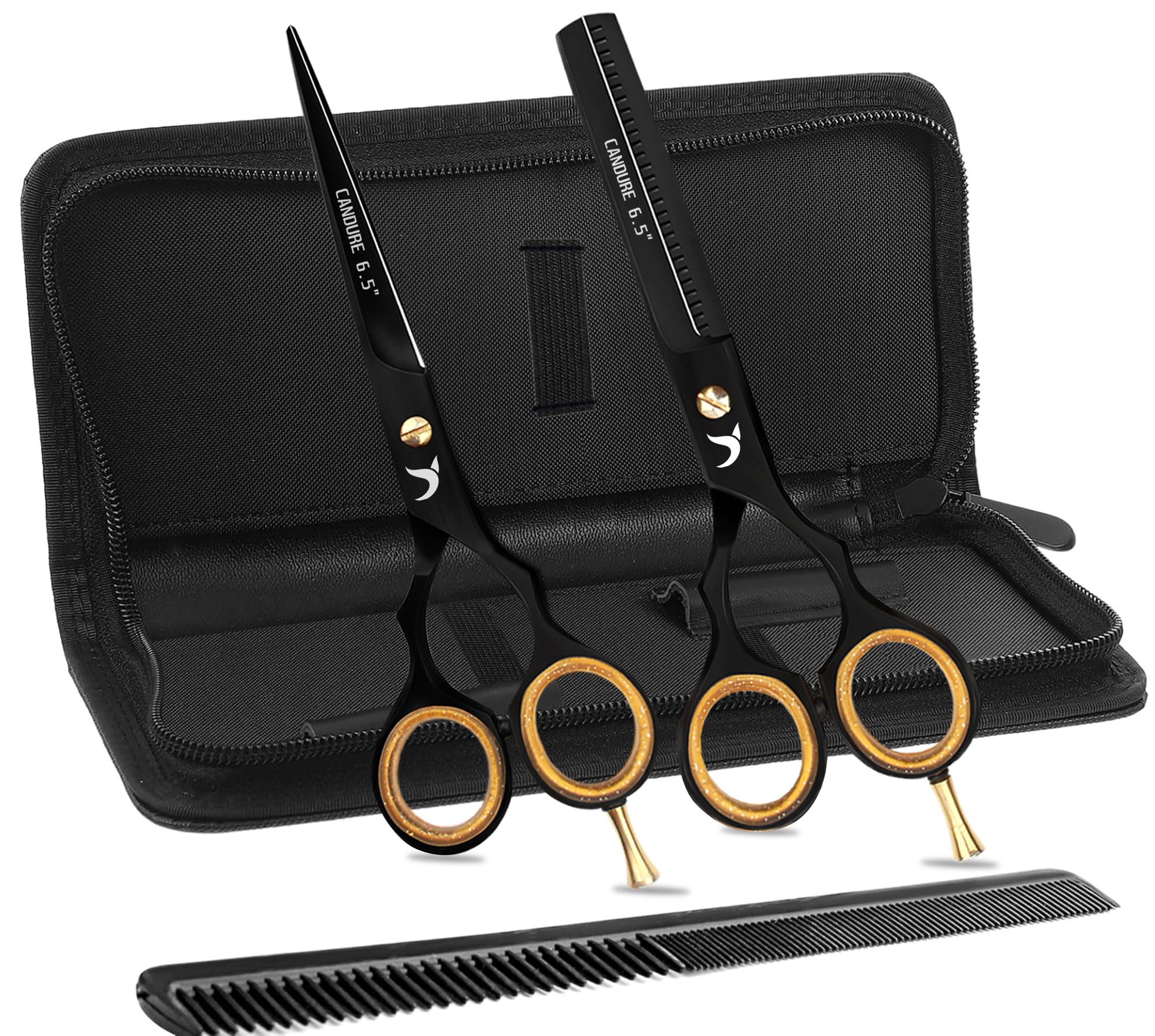 Candure Friseurschere, 6,5 Zoll Haarschneideschere mit Kamm und Tasche für Männer, Frauen, Kinder und professionelle Friseure