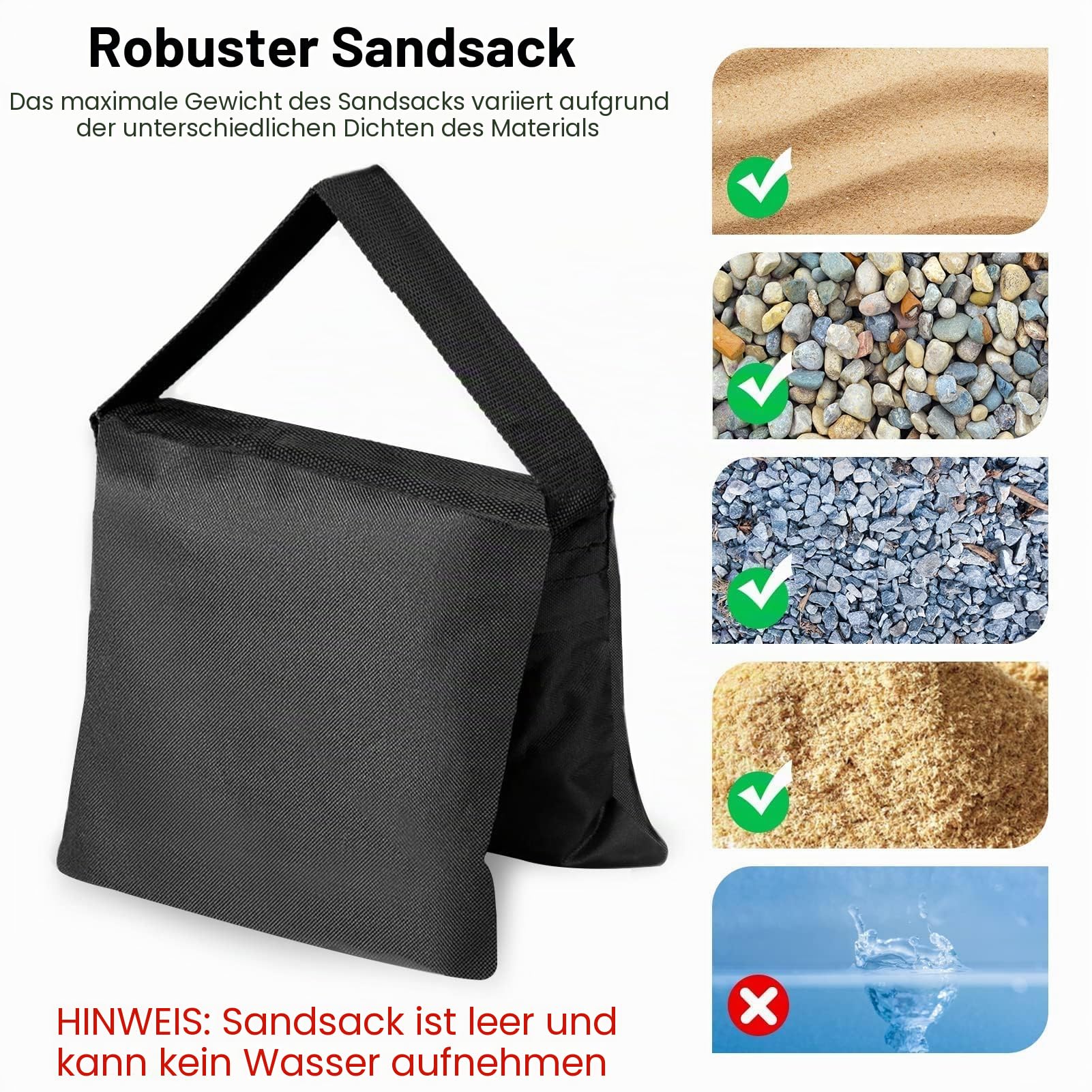 EMART Sandsack 4 Stück Sandbags für Stativ Fotografie, 25 * 51cm Nylon GegenGewichte zur Beschwerung Abspannung Einer Bespannung