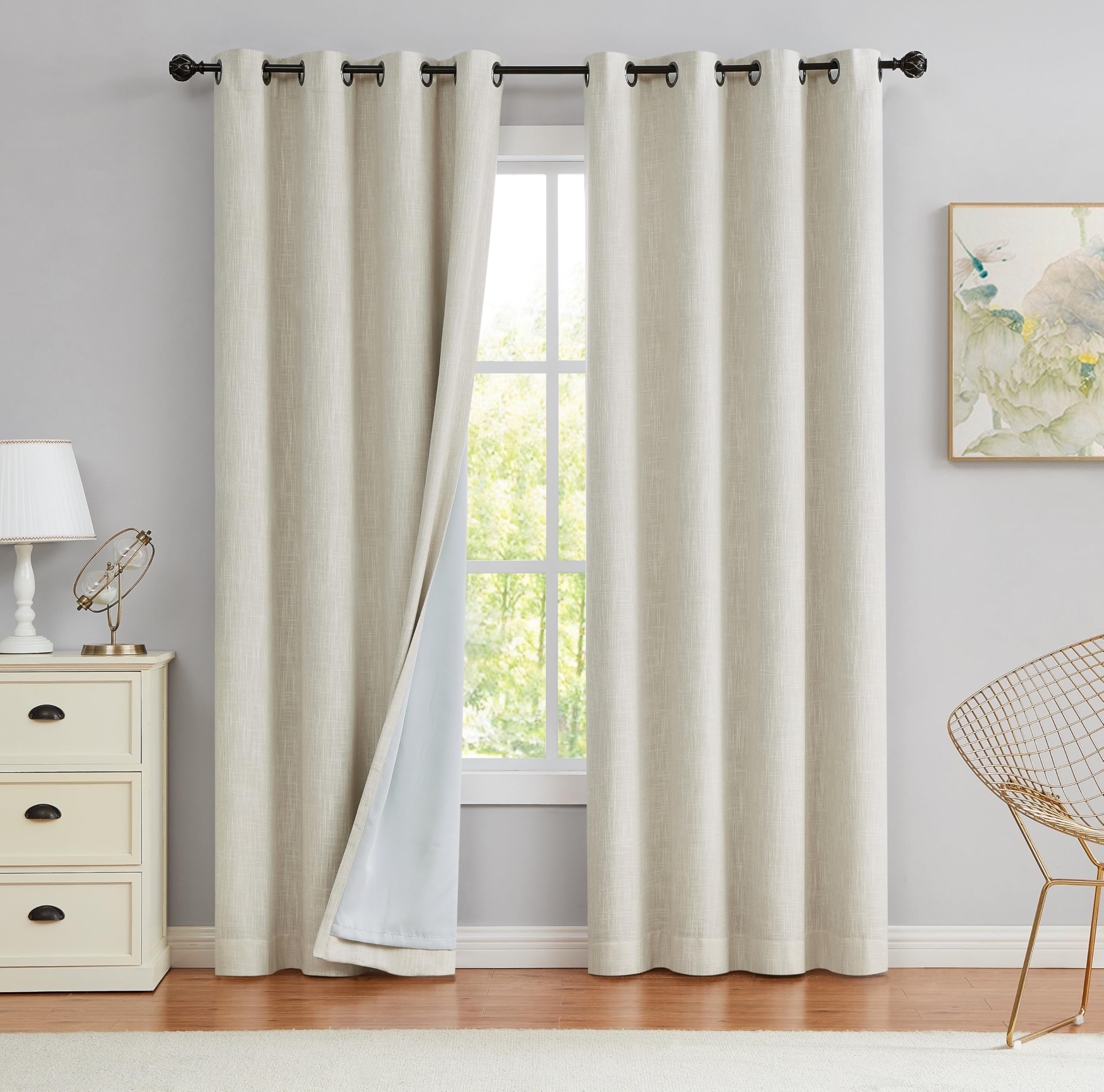 Central Park Beige Full Blackout Linen Texture