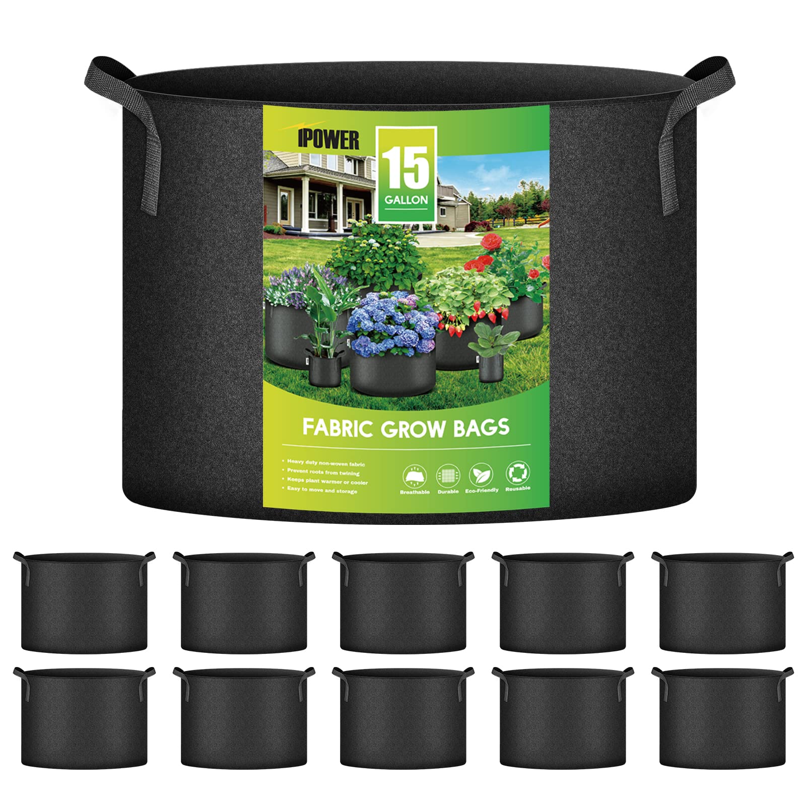 10-Pack 15 Gallon Plant Bags Heavy Duty Thickened Nonwoven Fabric Potato Growing Pot, Aeration Durable Container with Reinforced Strap Handles, for Gardening & Planting Vegetable