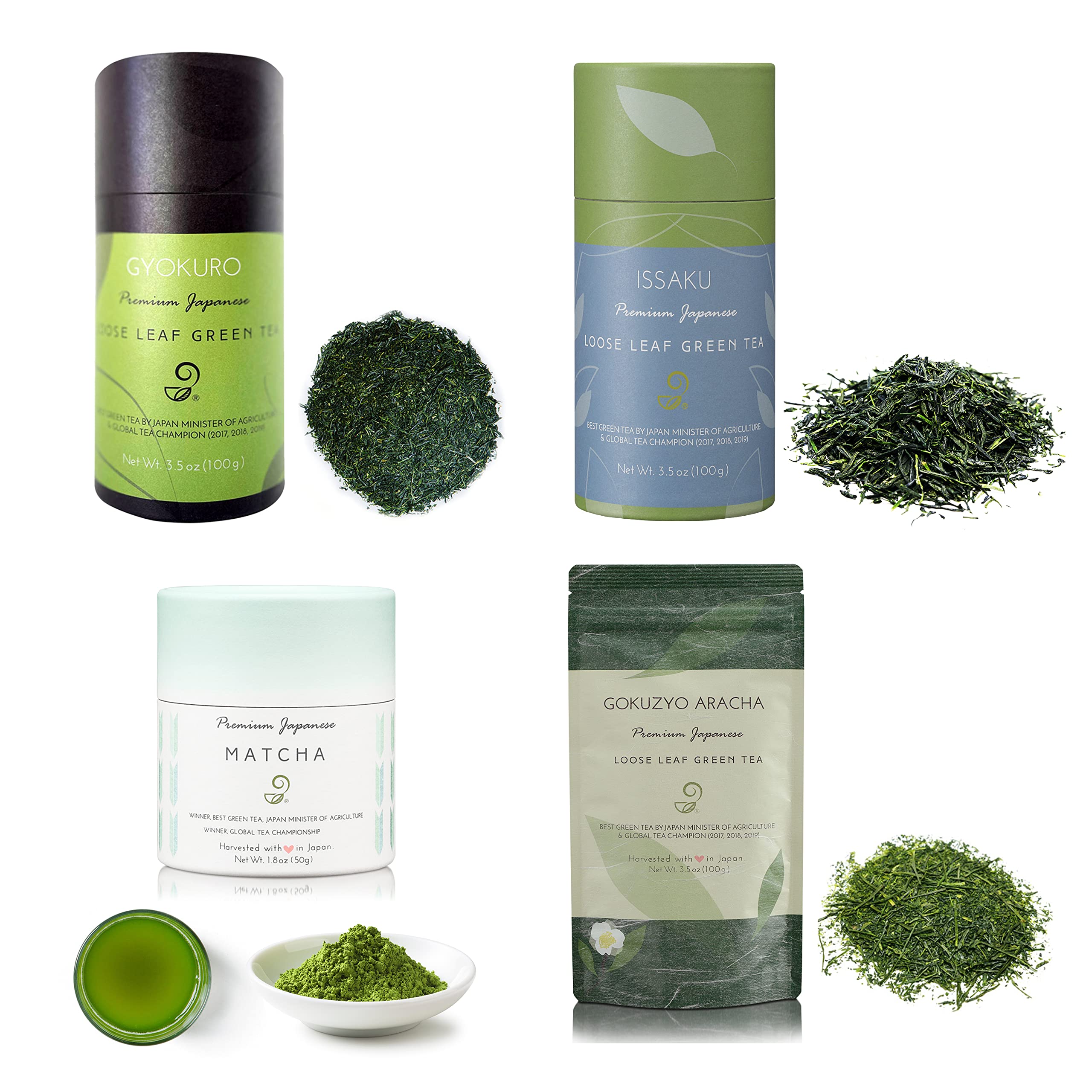 Matcha Gyokuro Issaku and Gokuzyo Aracha Tea Assortment from Japanese Green Tea Co - Single Origin All-Natural Japanese