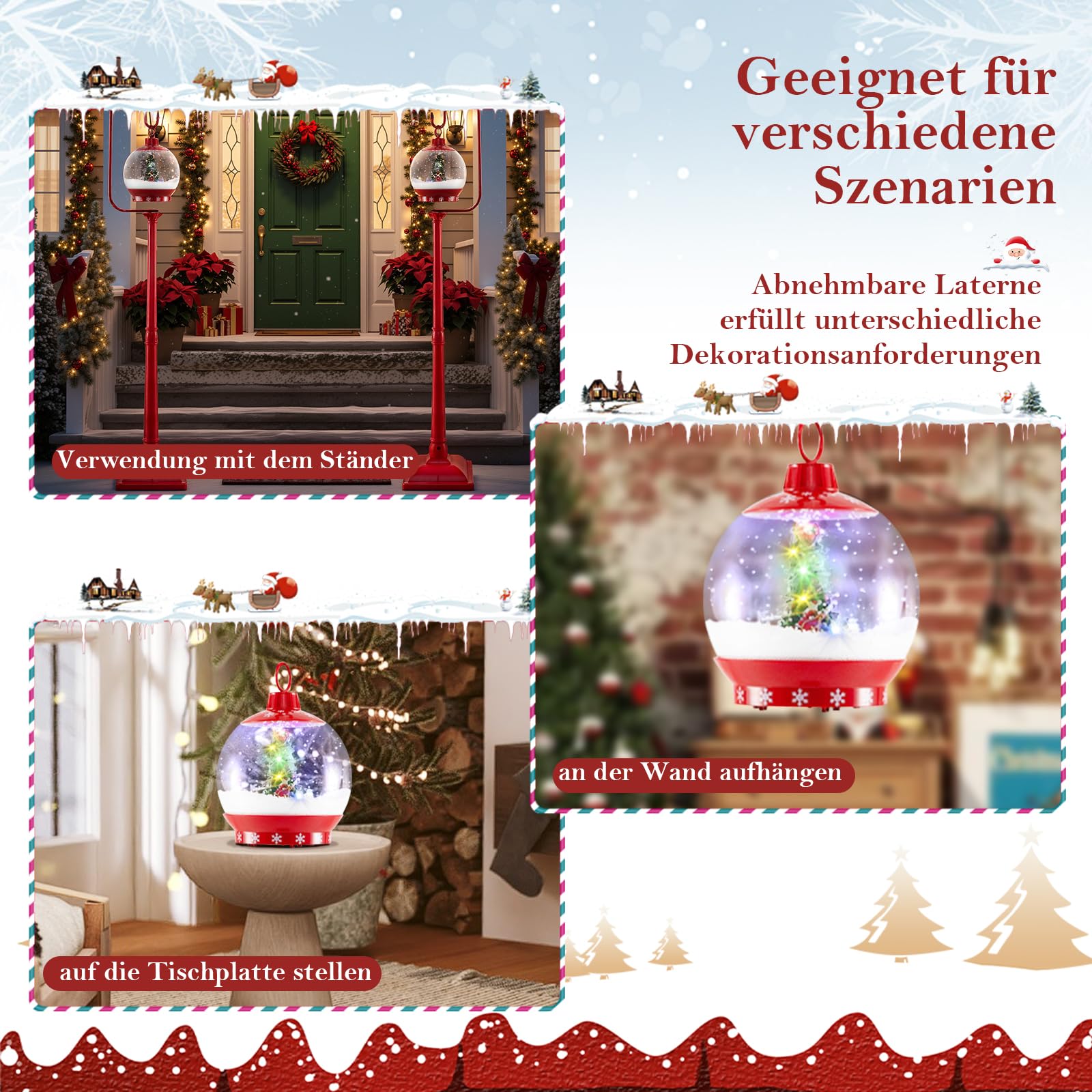GYMAX 170 cm Weihnachten Wegeleuchte, Weihnachtslaterne mit LED-Licht & Musik, Weihnachtsstraßenlampe mit Schneefunktion, Weihnachtsdeko für Zuhause & Veranda