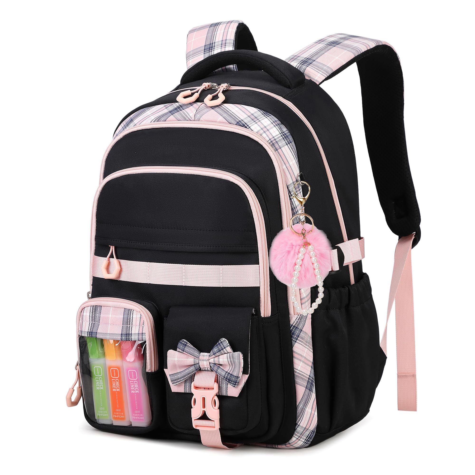 Sisipoet Schulrucksack Mädchen Teenager, Wasserdichter Schultasche Mädchen für die 3.-7. Klasse mit Schleife, Lässiger Schulranzen & Leichter Rucksack Mädchen für Schule Reisen