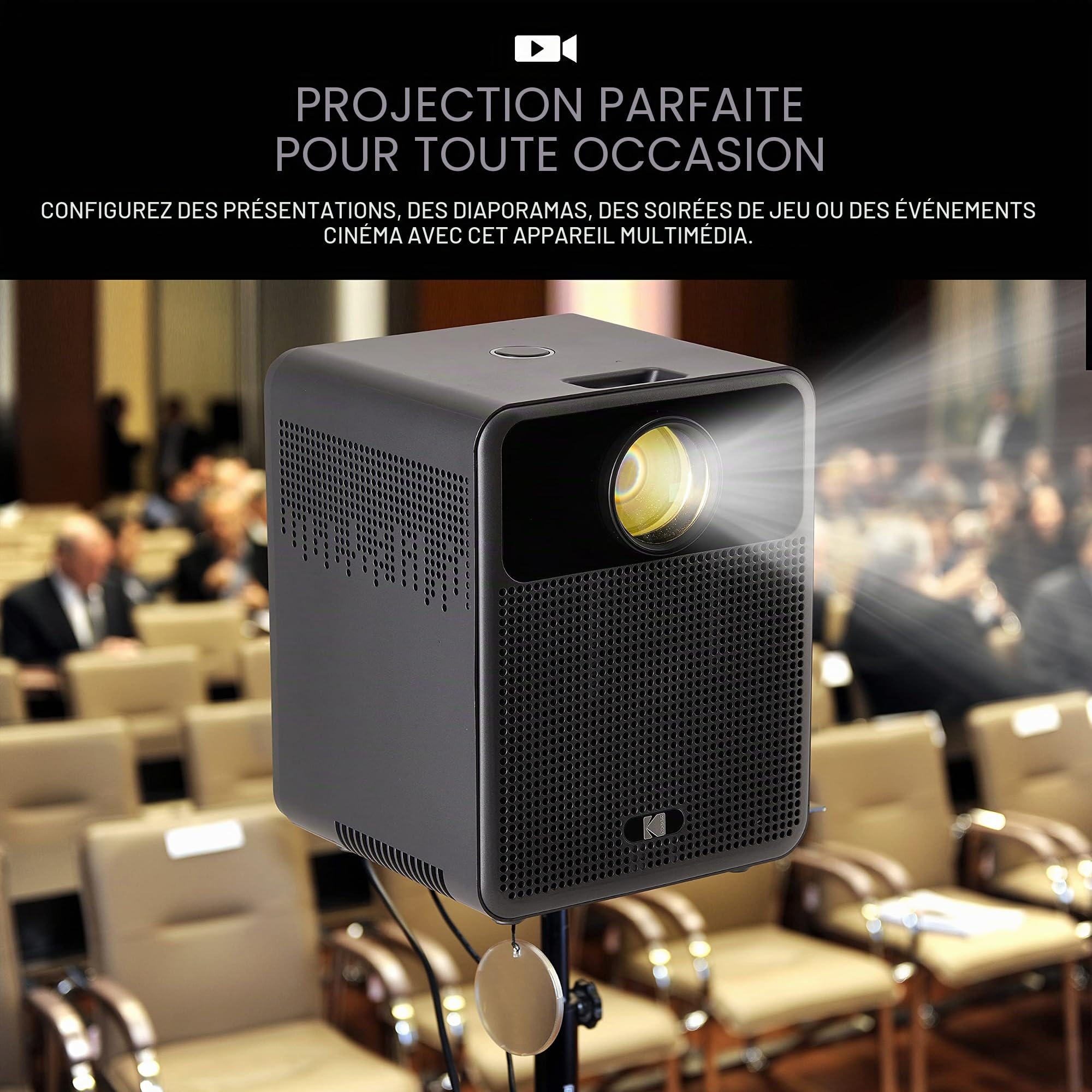 Kodak Projecteur Intelligent FLIK HD10 | Système de Projection vidéo Android TV 1080p FHD avec Google Assistant, Wi-FI, Bluetooth 5.0, HDMI, USB, AUX