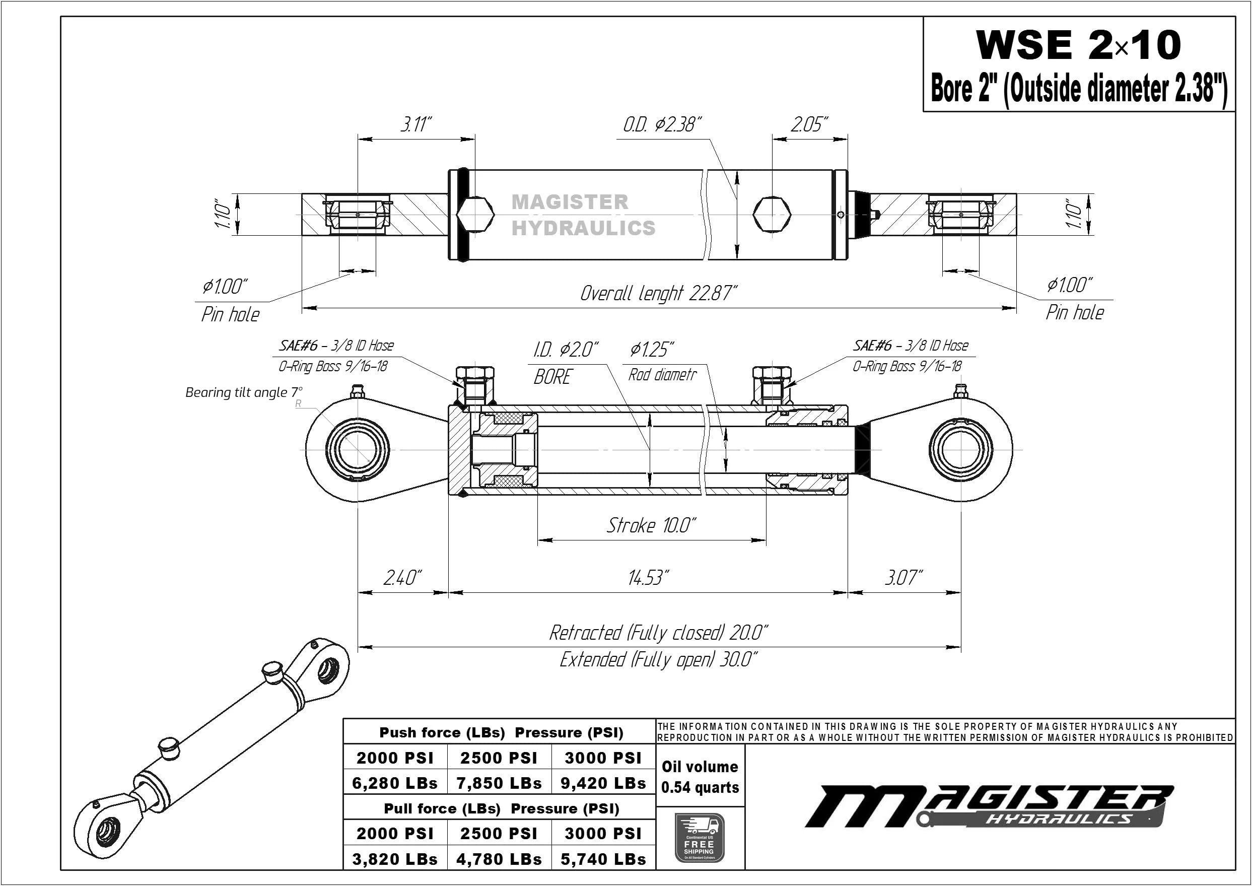Double Acting Hydraulic Cylinder – Universal 2" Bore 10" Stroke, Swivel Eye (2x10) — Amazon image 4
