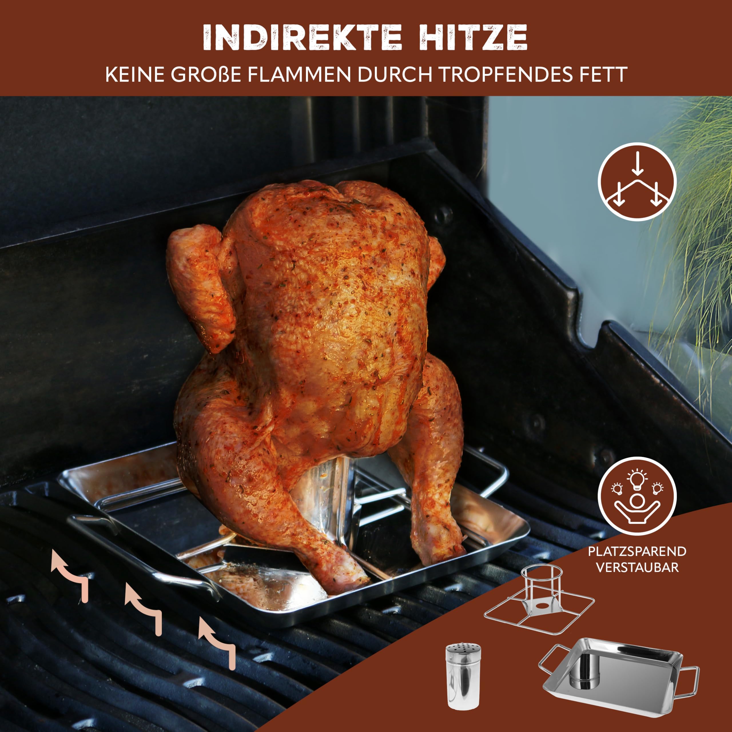 bremermann Hähnchenbräter // mit Aromabehälter, aus Edelstahl ca. 24,5 x 18,5 cm // BBQ-Hähnchen Hähnchenhalter Geflügelbräter (2)