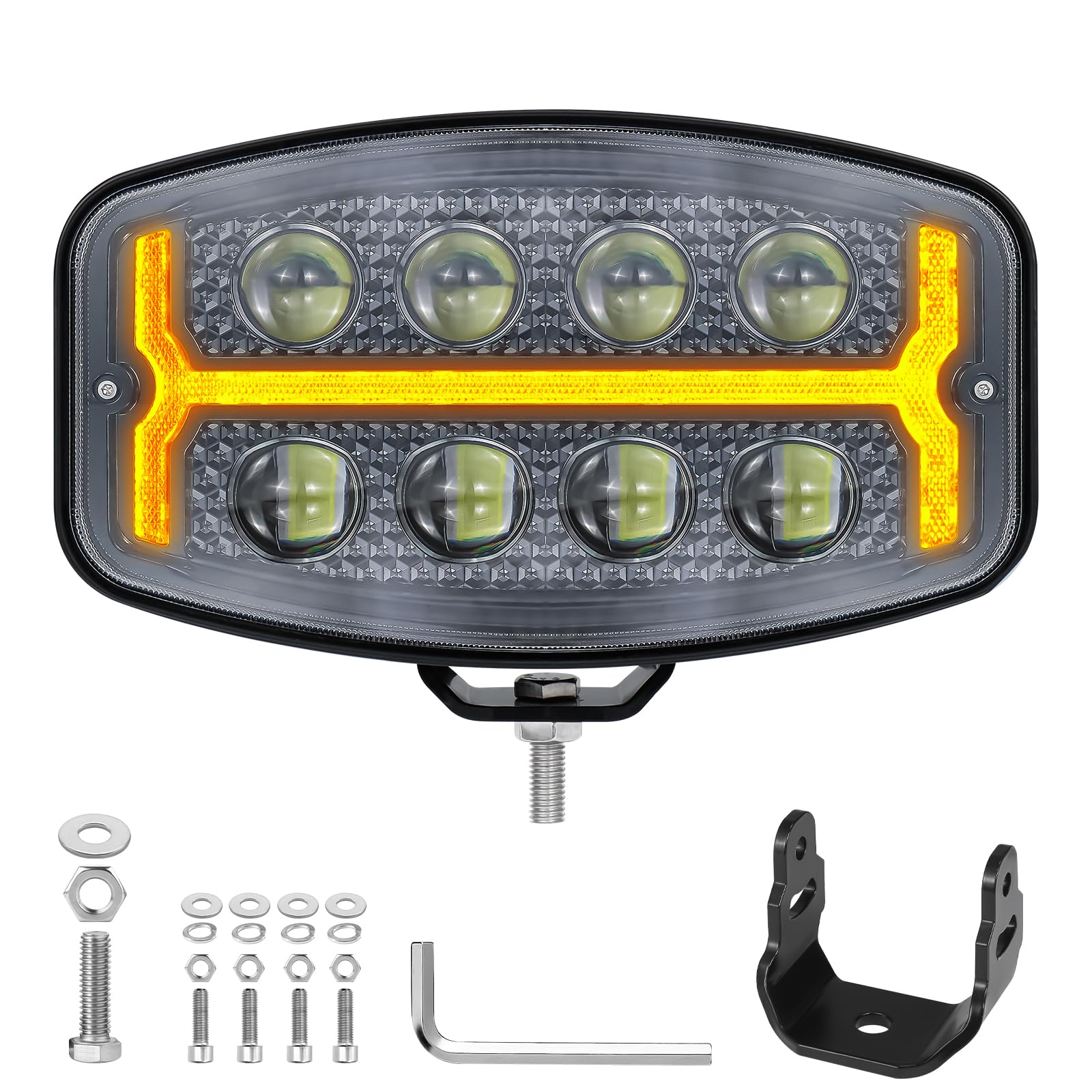 126W Faro da Lavoro LED con DC12-48V Luce di Posizione Giallo 3200K e Bianco 6500K, IP68 Faro LED per Camion Trattori e Fuoristrada