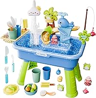 Cosminy 2026 Upgraded Kids Water Table with Pump, Play Sink, Fishing Game - Sensory Toys for Toddlers 3-8 Blue