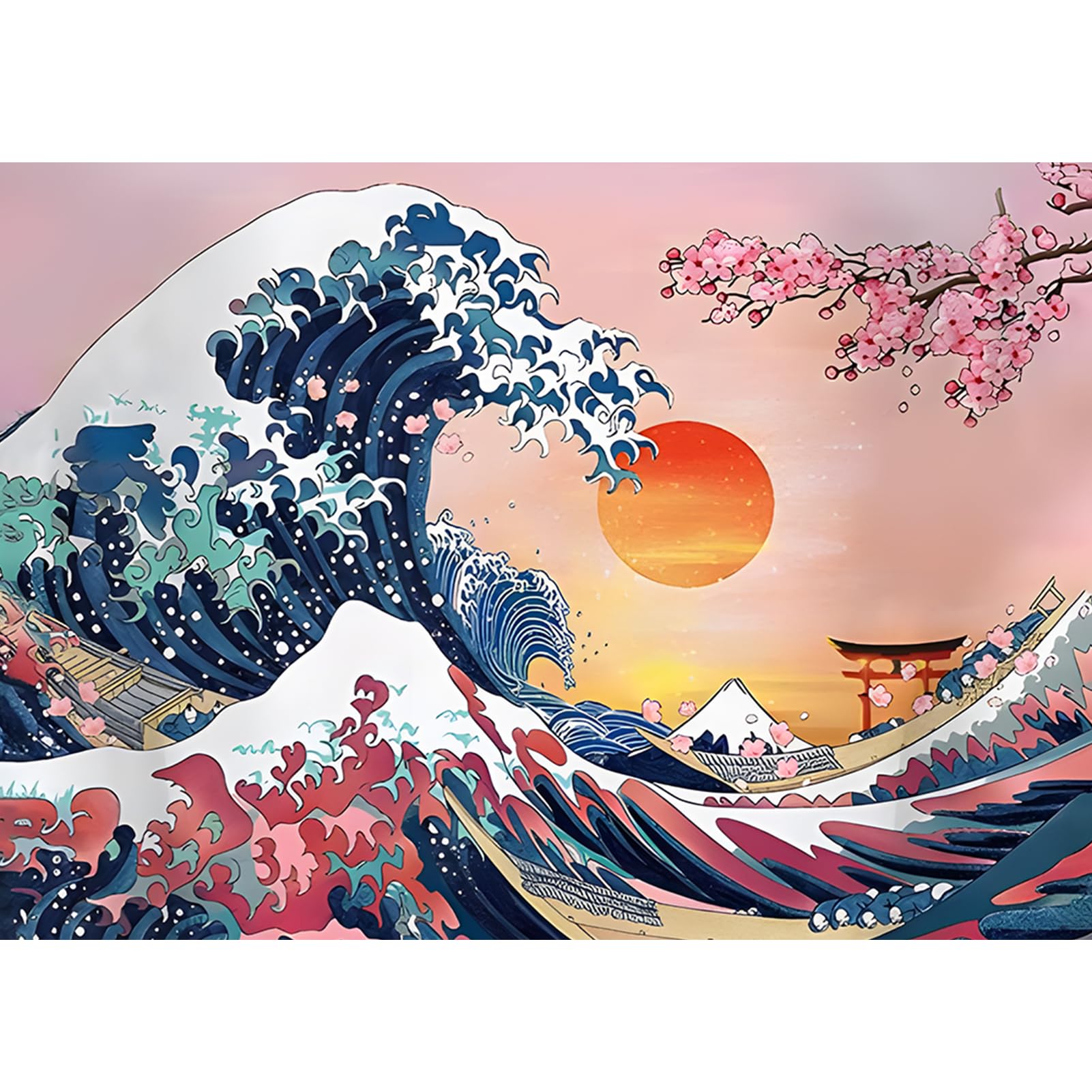 TOSTOG Landscape Diamond Painting Kits for Adults, 5D Full Drill Diamond Art Kits Cherry Blossom Waves, DIY Round Diamond Picture Arts Gem Painting Crafts for Home Wall Decor 40x30cm โ image 1