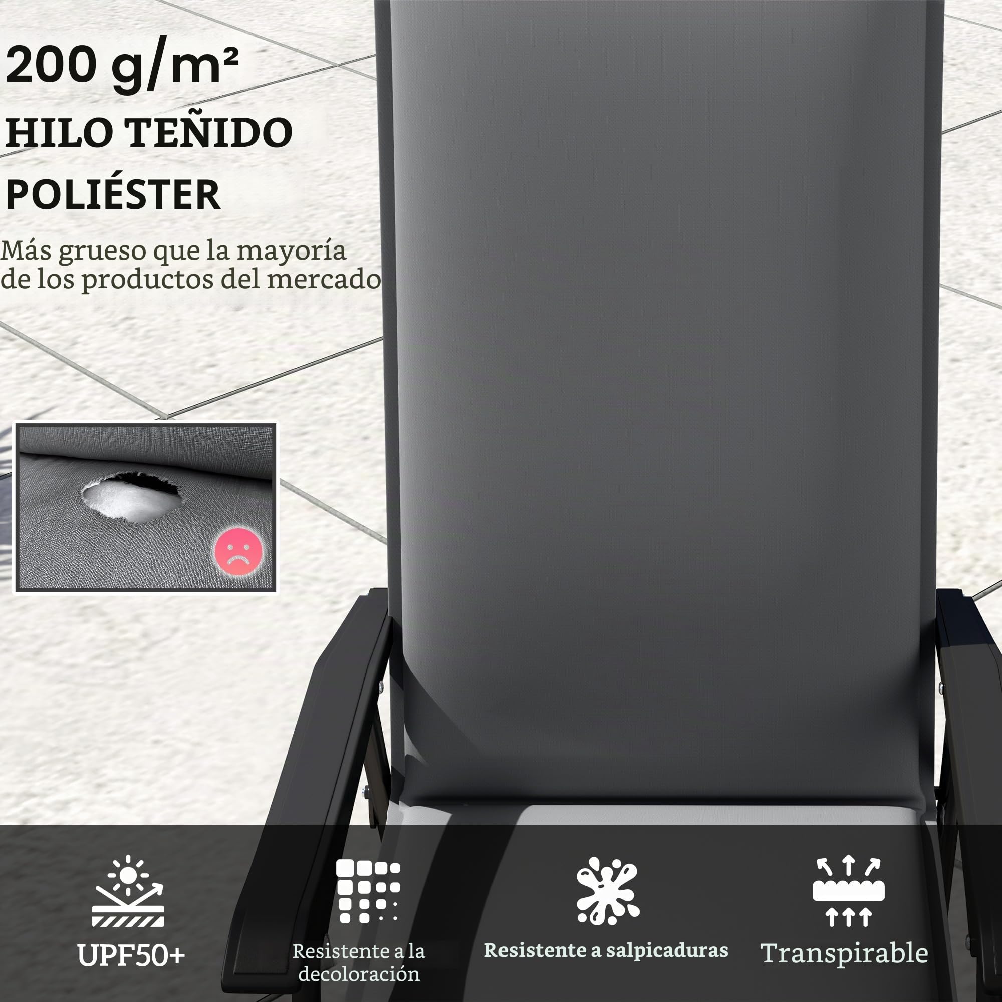Outsunny Juego de 4 Cojines para Silla de Exterior Respaldo Alto cojín Lazos y Banda Ajustable Tejido teñido en Hilo antidesteñido UPF50+ para jardín terraza balcón 124x50x5cm Gris