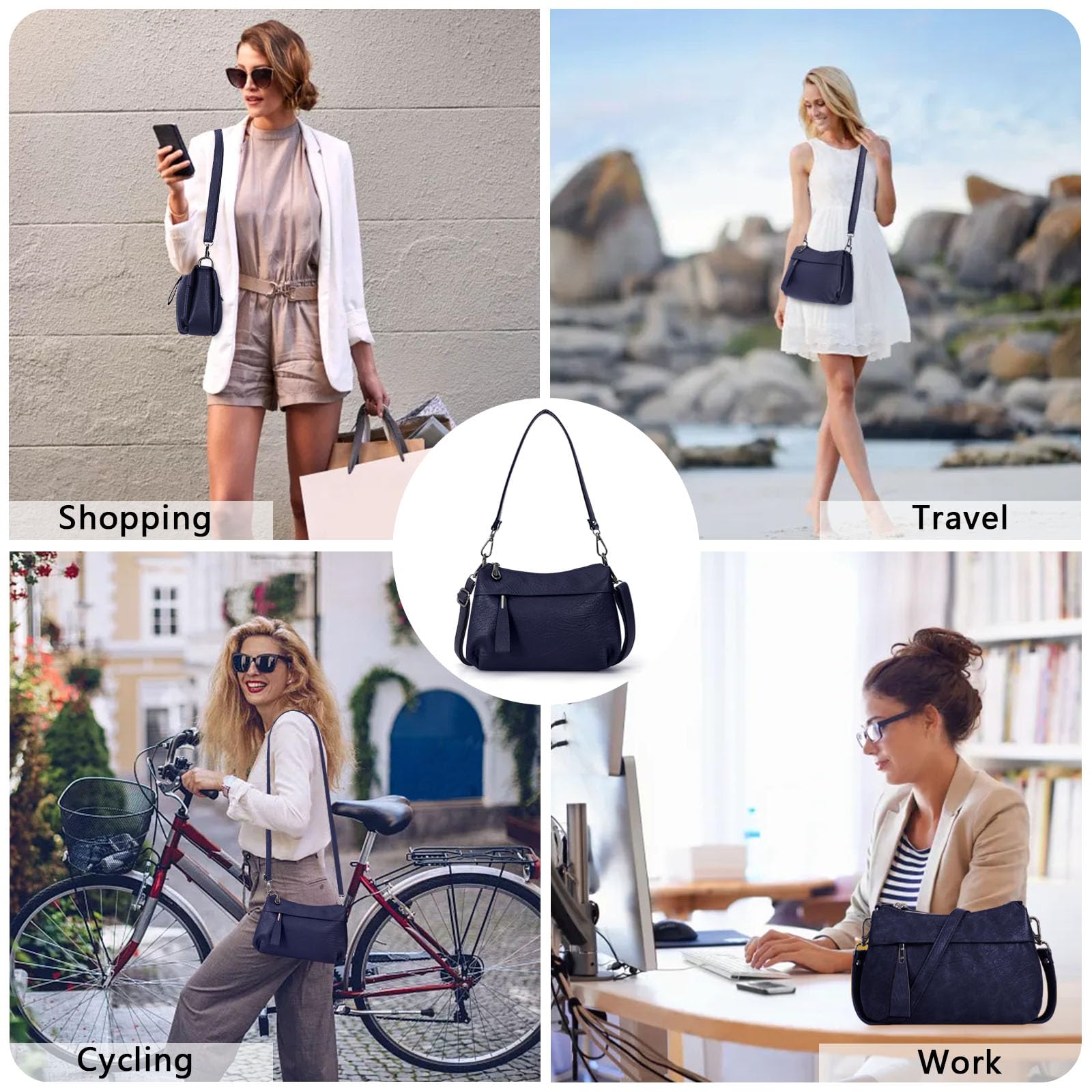 Bolso de piel auténtica para mujer, bolso cruzado de moda y bolso de hombro con 2 correas