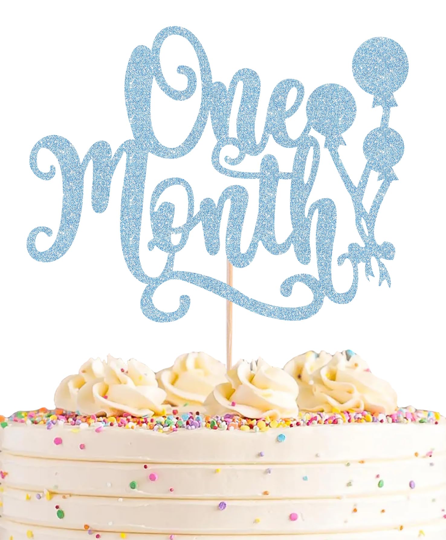 AHAORAY One Month Cake Topper - Light Blue Glitter New Born Welcome Baby Cake Decorations Supplies, for Baby Shower/Gender Reveal Party Photo Booth Props