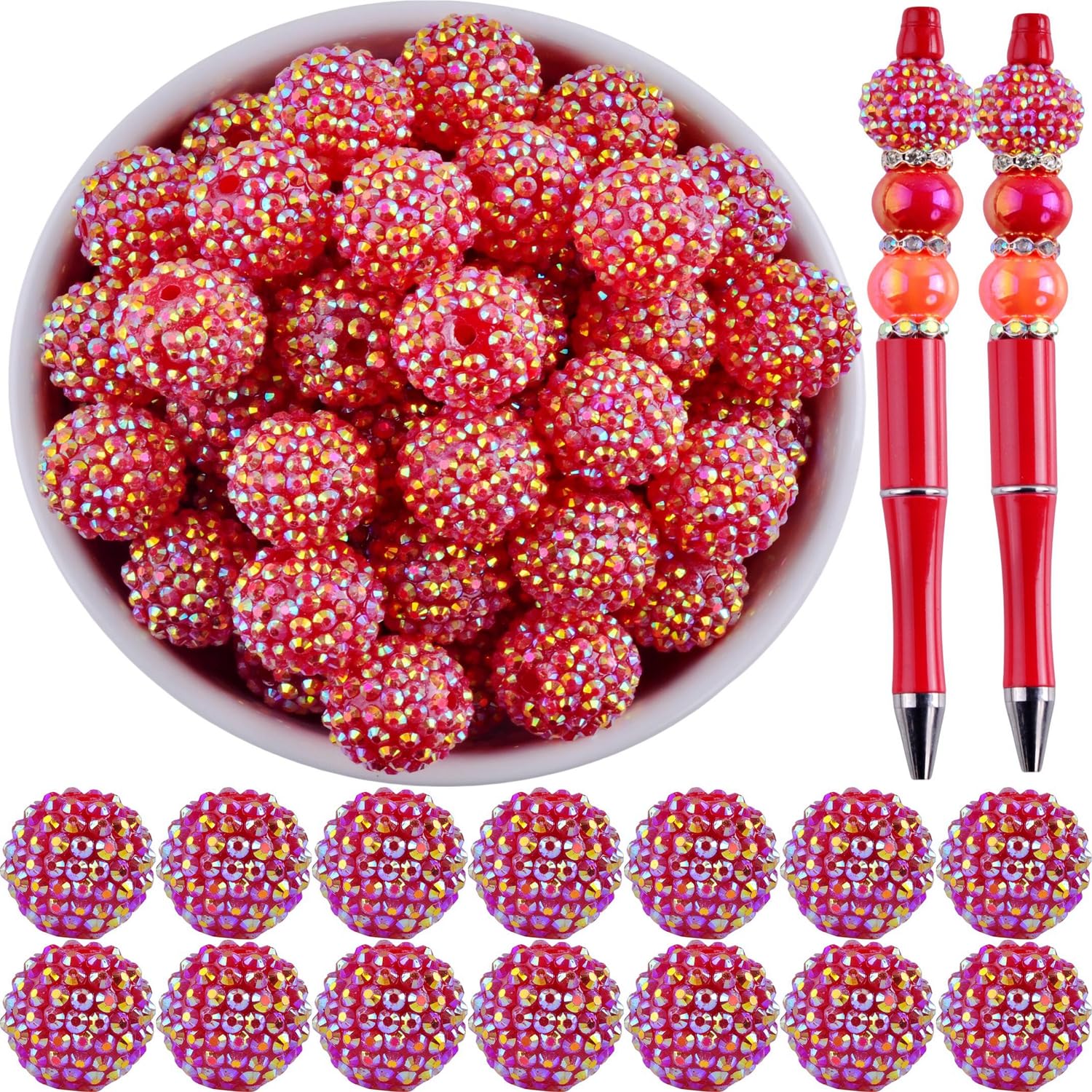 20mm Rhinestone Beads for Pens 20pcs Beaded Pens Beads Bling Glitter Suger Bugglegum Beads Large Balls Crystal Pen Beads for DIY Pens Keychain Making Suppliers Bulk